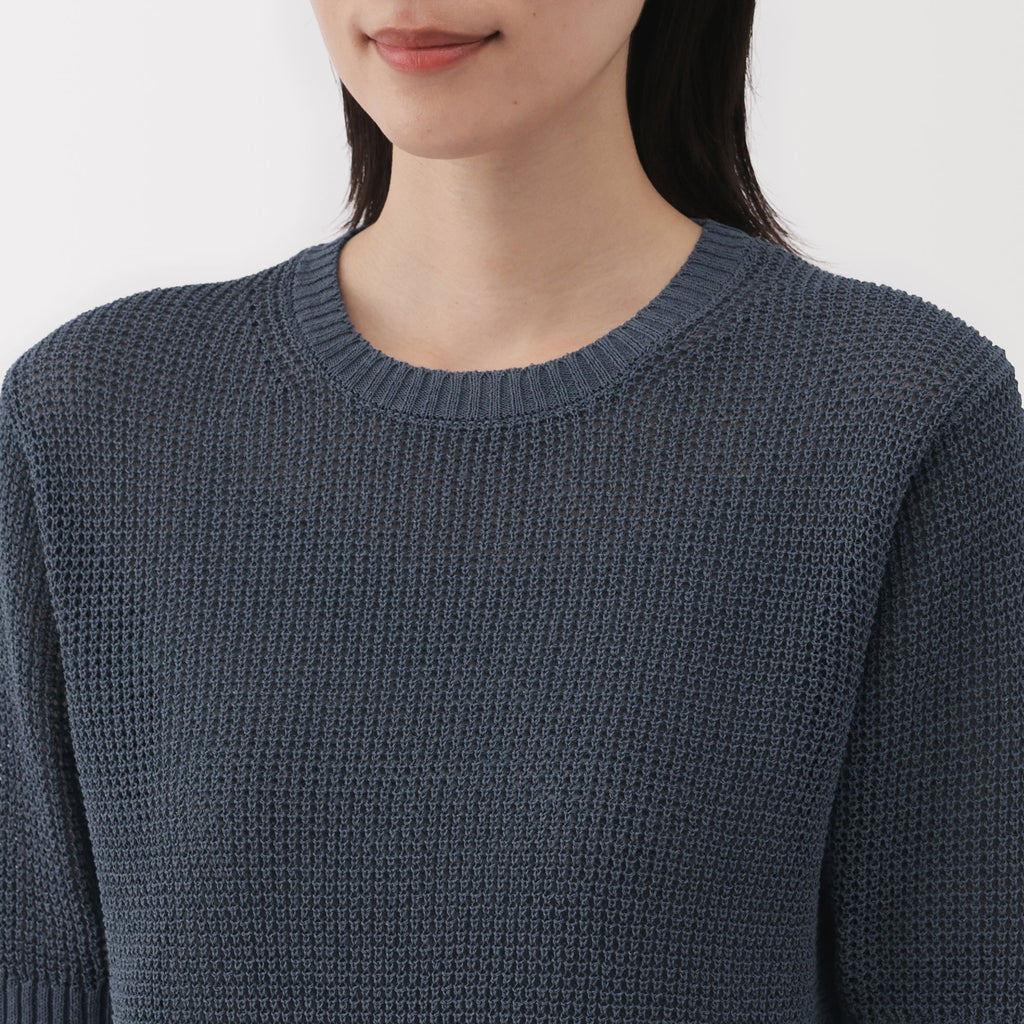 Women's Linen Blend Mesh Half Sleeve Sweater