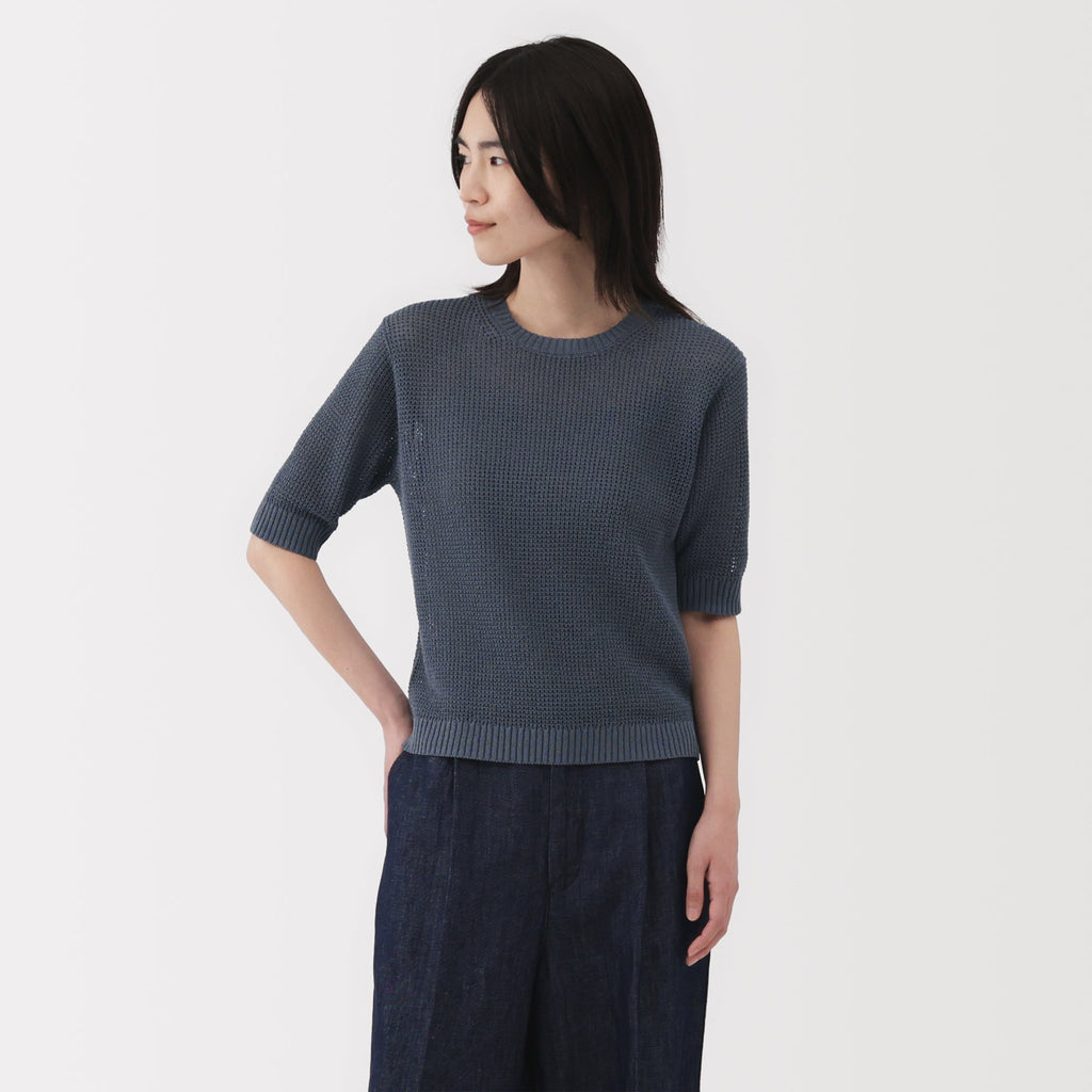 Women's Linen Blend Mesh Half Sleeve Sweater