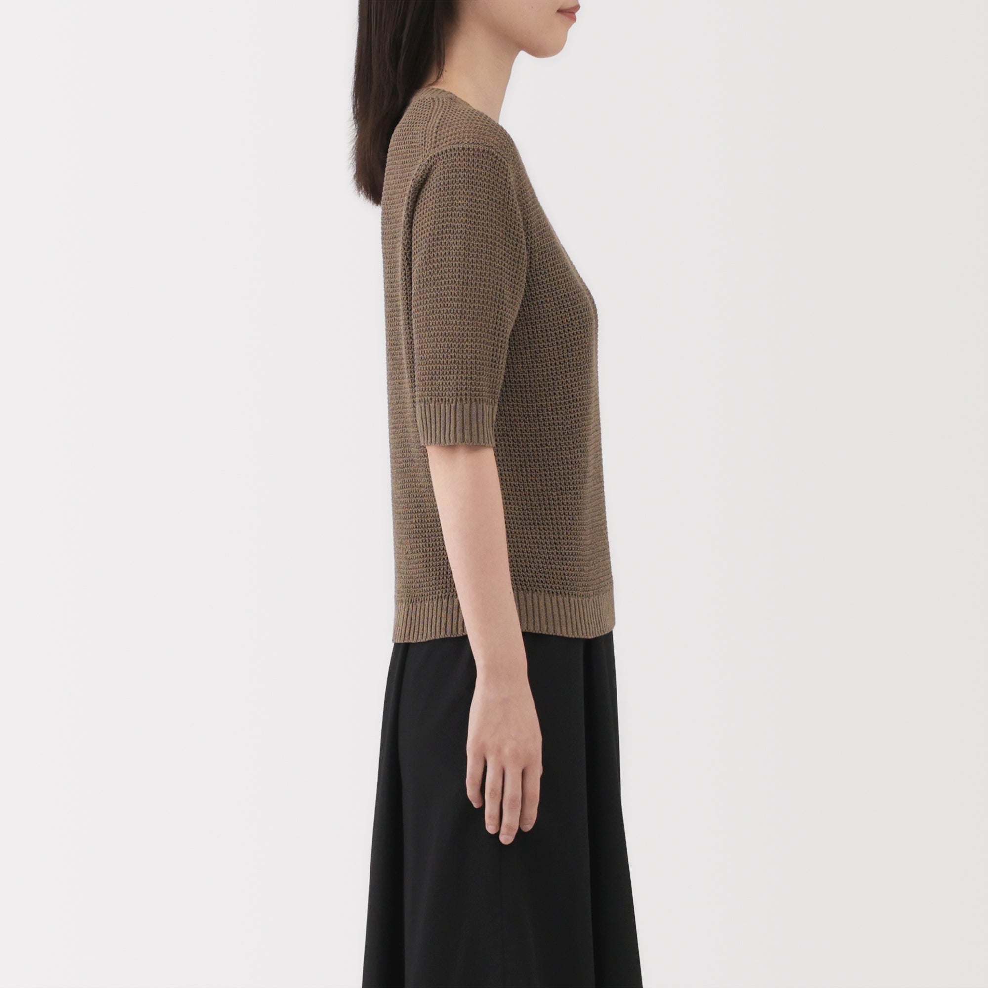 Women's Linen Blend Mesh Half Sleeve Sweater