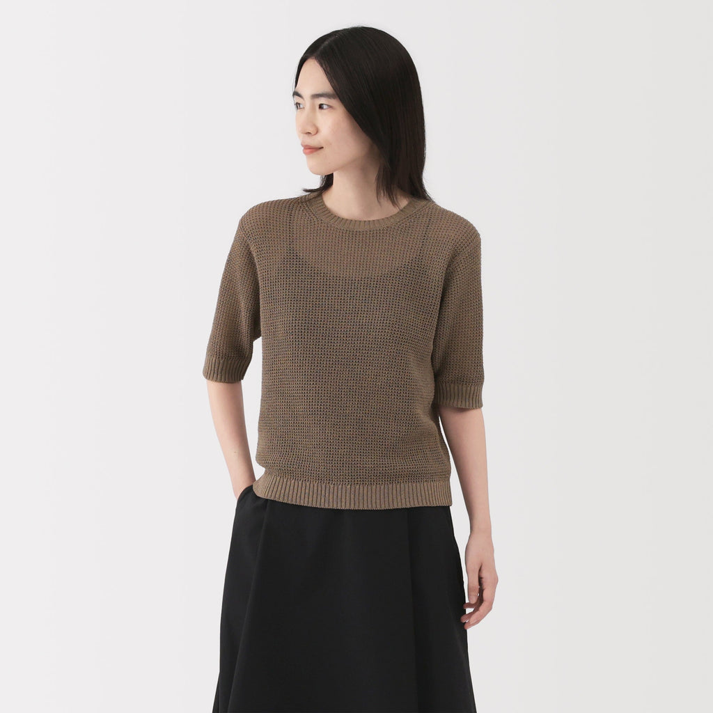 Women's Linen Blend Mesh Half Sleeve Sweater