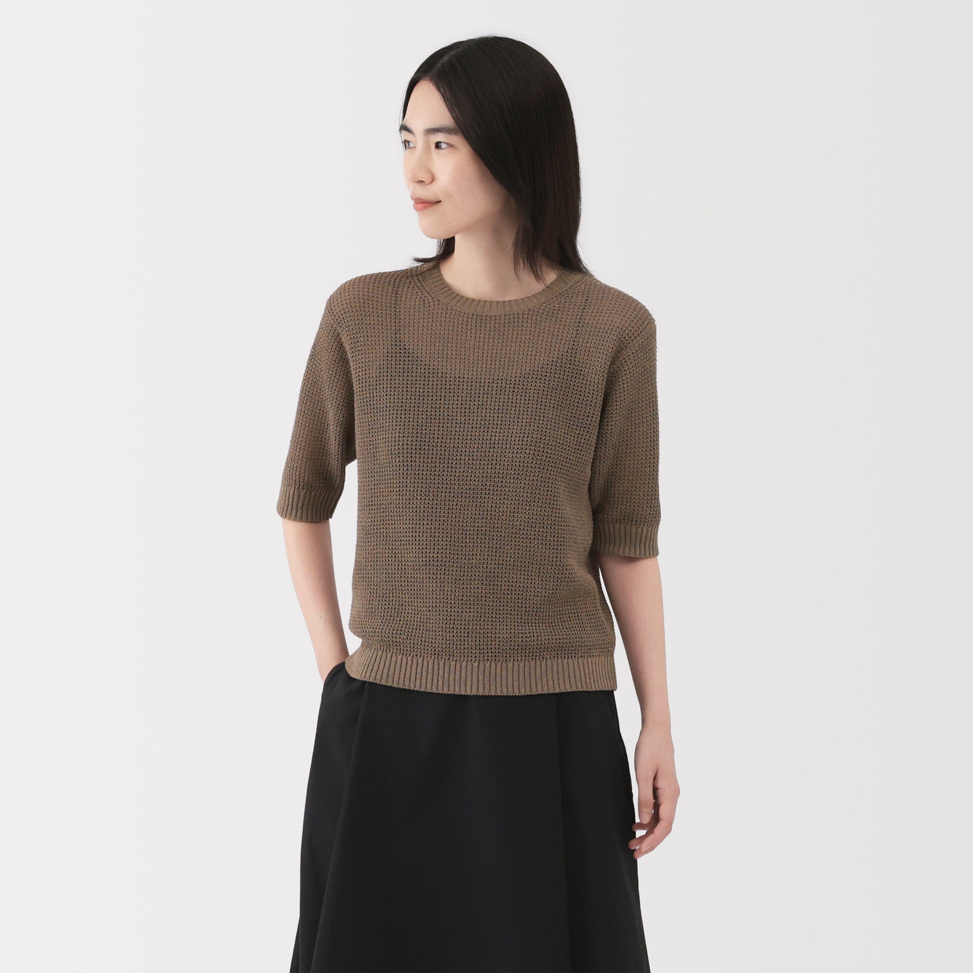 Women's Linen Blend Mesh Half Sleeve Sweater