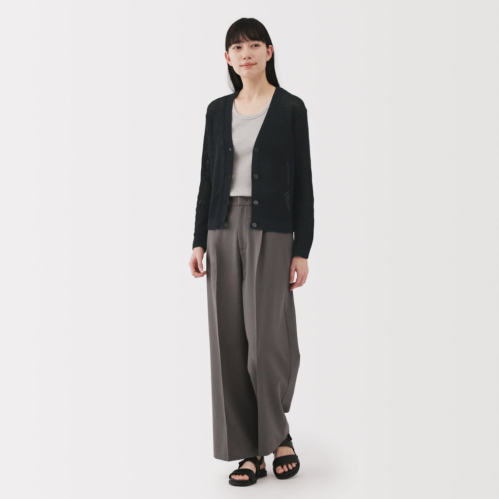 Women's Linen Blend Mesh V Neck Cardigan