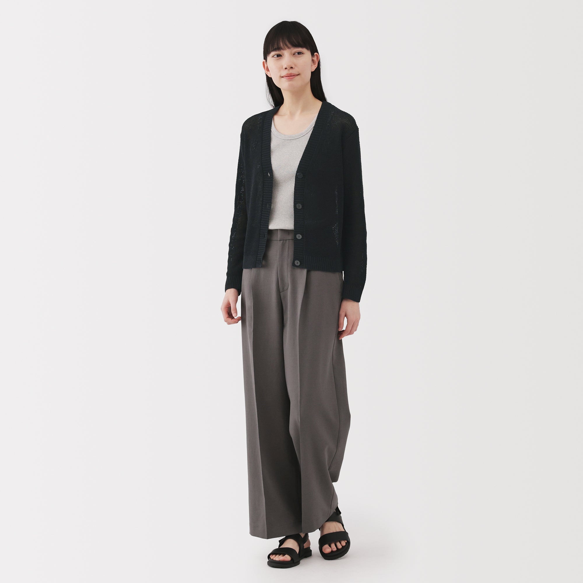 Women's Linen Blend Mesh V Neck Cardigan