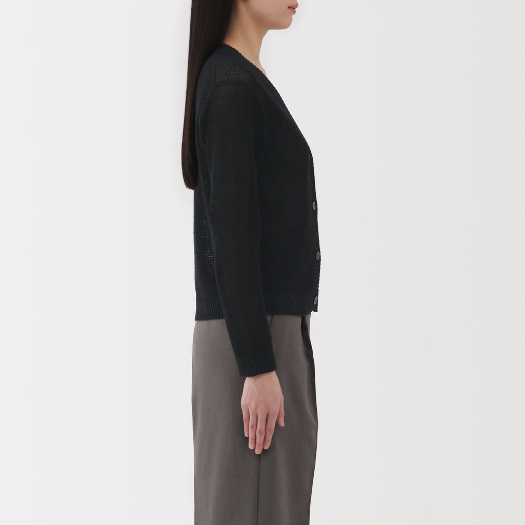 Women's Linen Blend Mesh V Neck Cardigan
