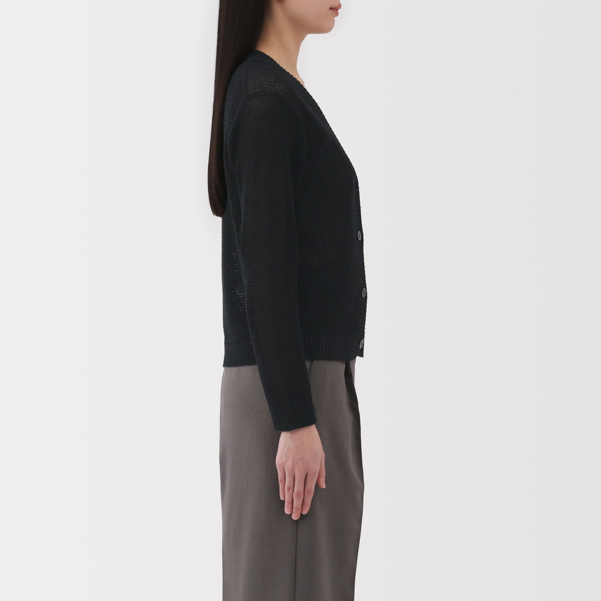 Women's Linen Blend Mesh V Neck Cardigan