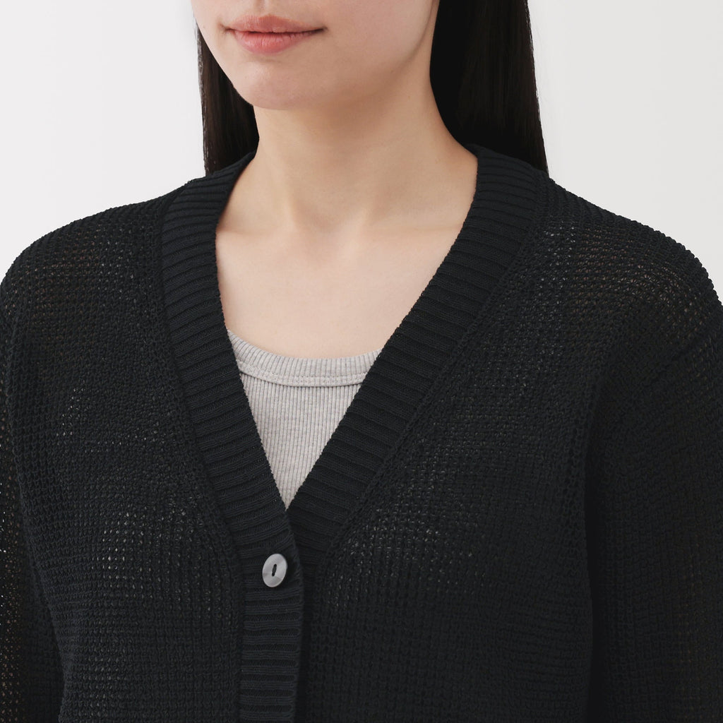 Women's Linen Blend Mesh V Neck Cardigan