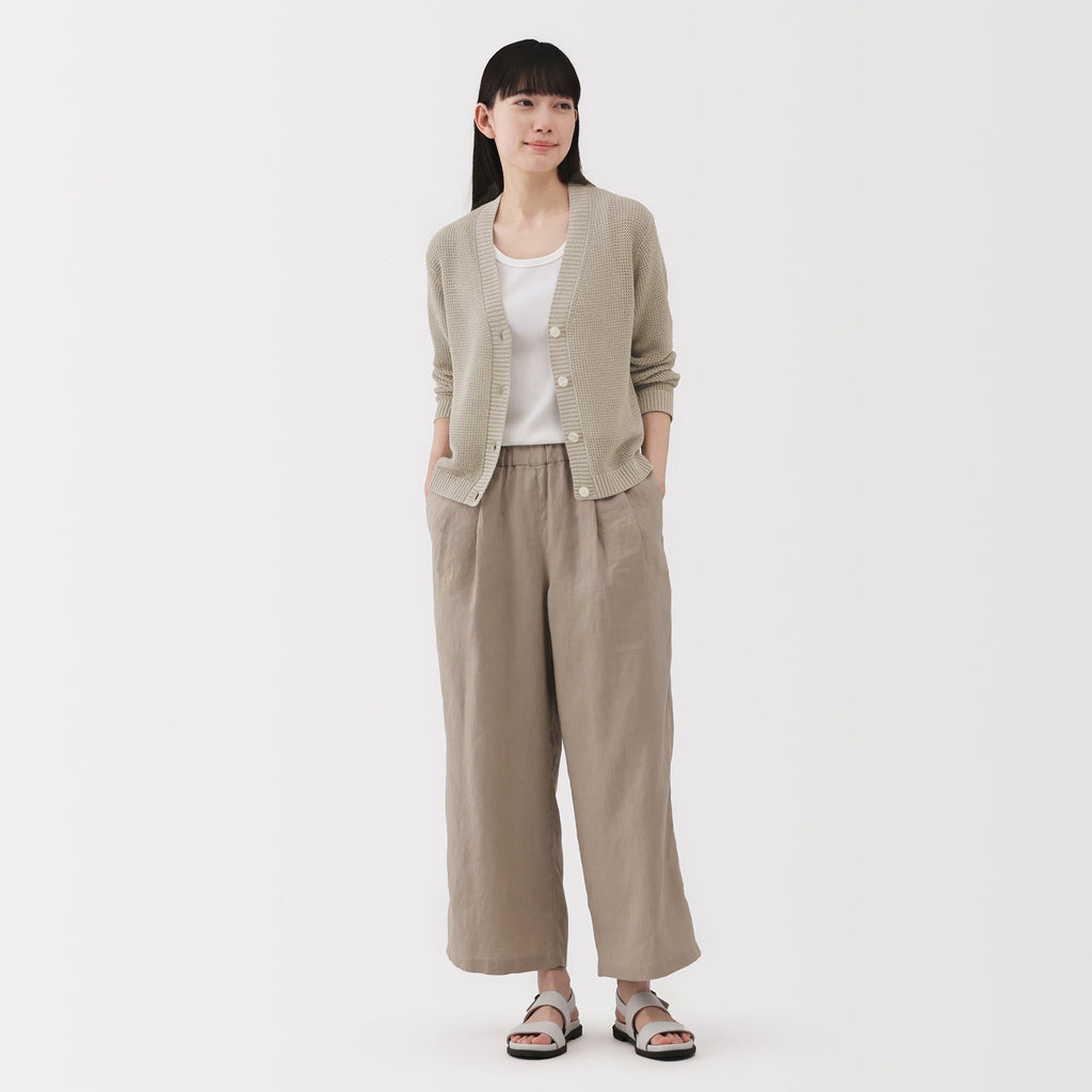 Women's Linen Blend Mesh V Neck Cardigan