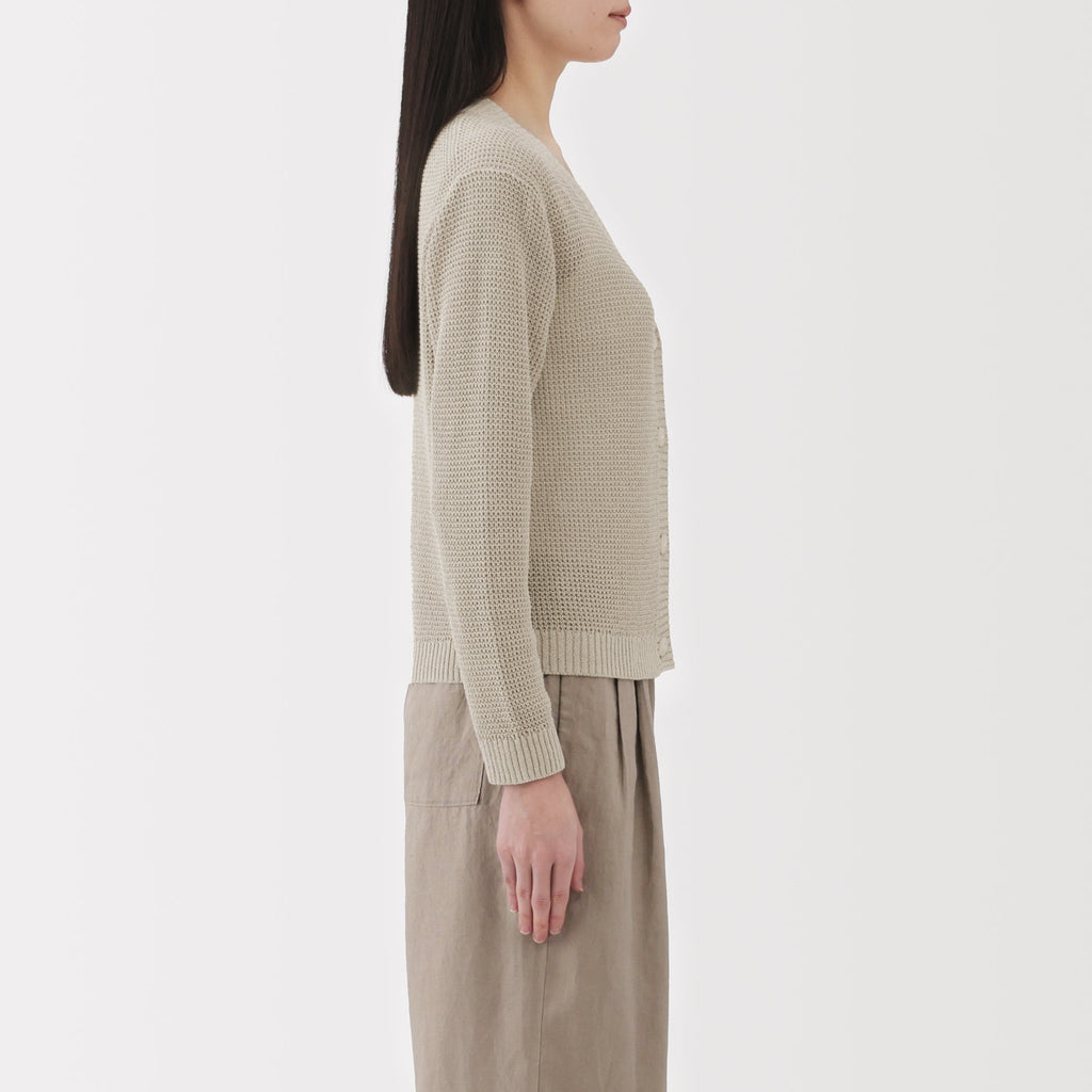 Women's Linen Blend Mesh V Neck Cardigan