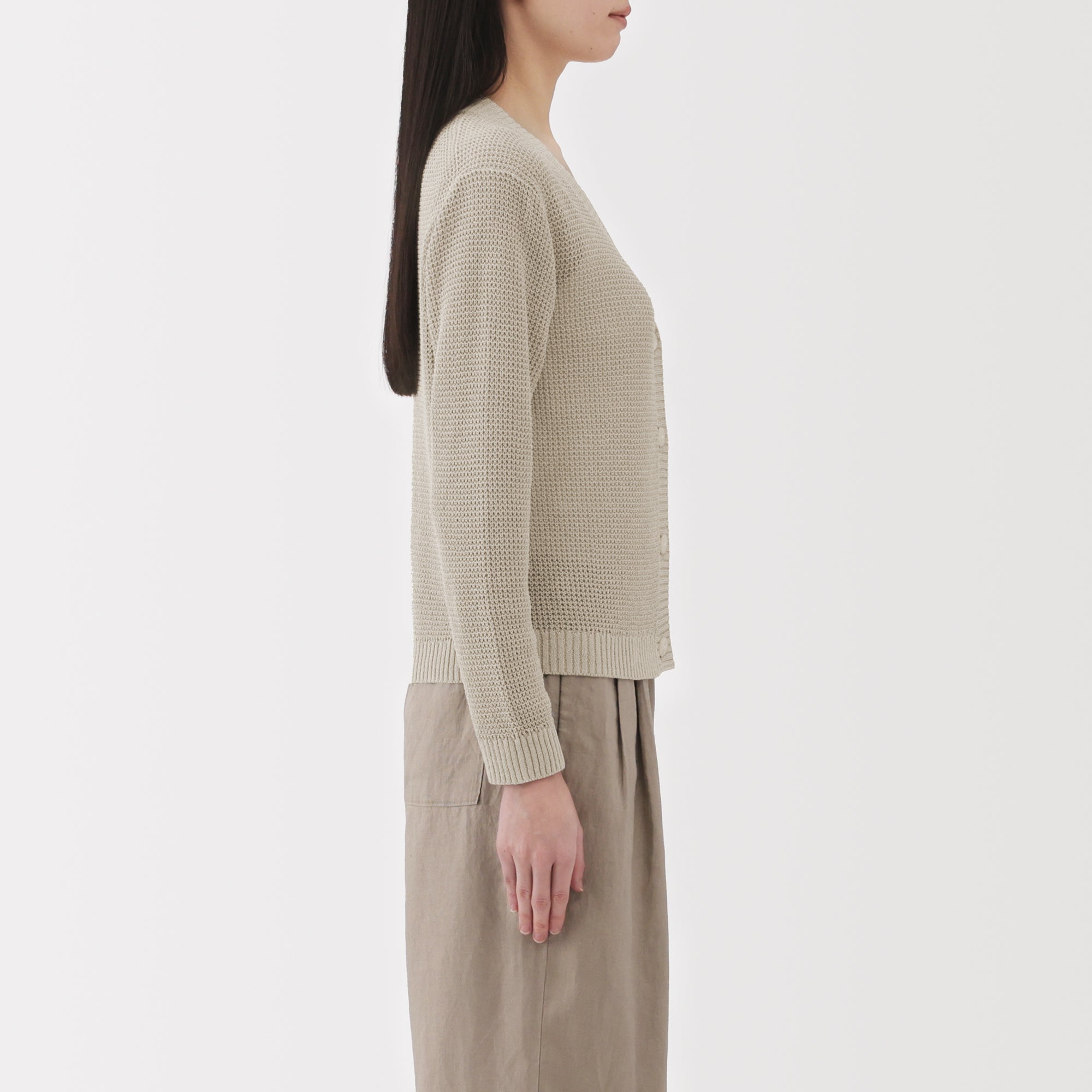 Women's Linen Blend Mesh V Neck Cardigan