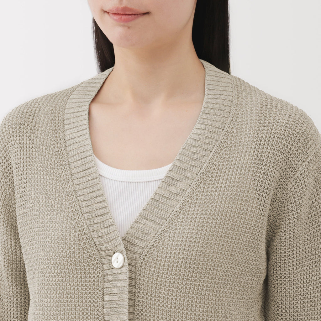 Women's Linen Blend Mesh V Neck Cardigan