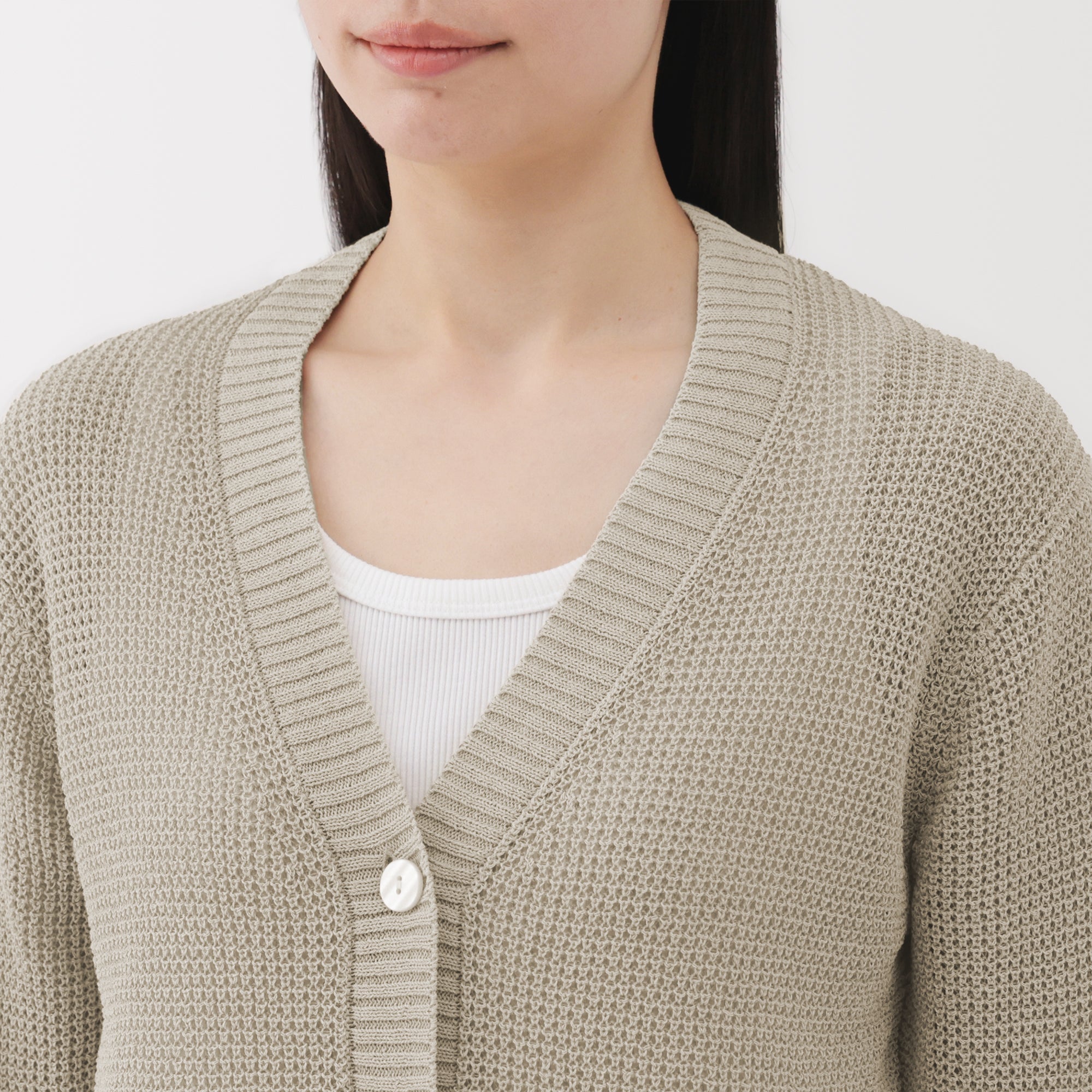 Women's Linen Blend Mesh V Neck Cardigan