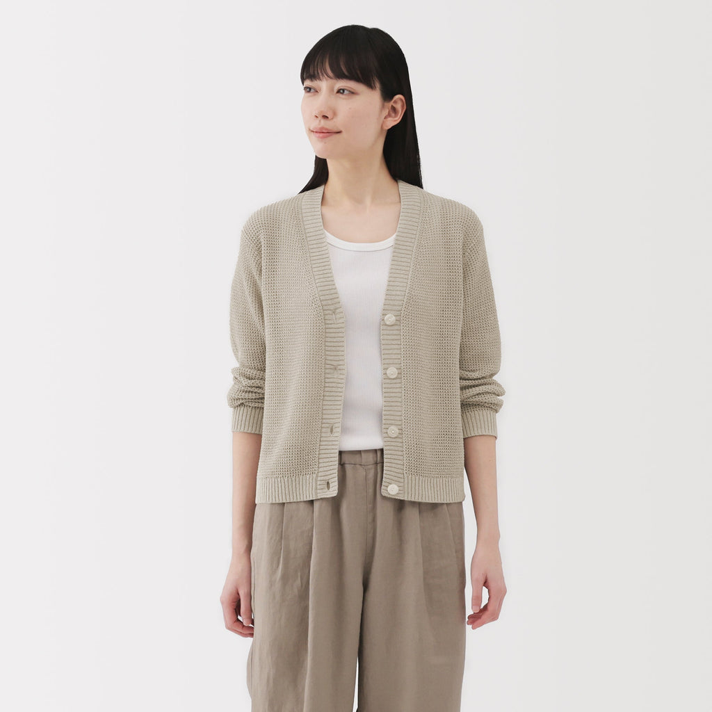Women's Linen Blend Mesh V Neck Cardigan