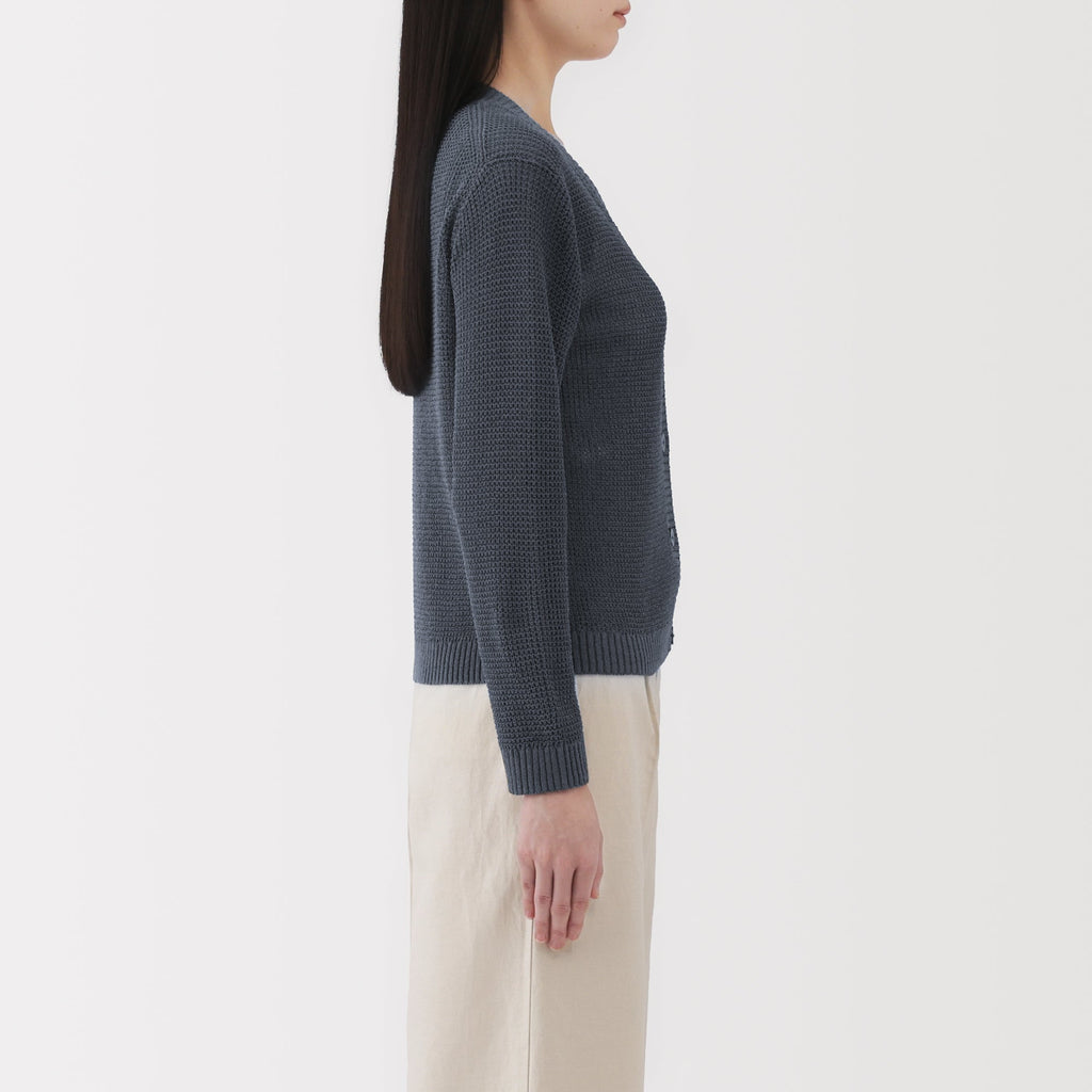 Women's Linen Blend Mesh V Neck Cardigan
