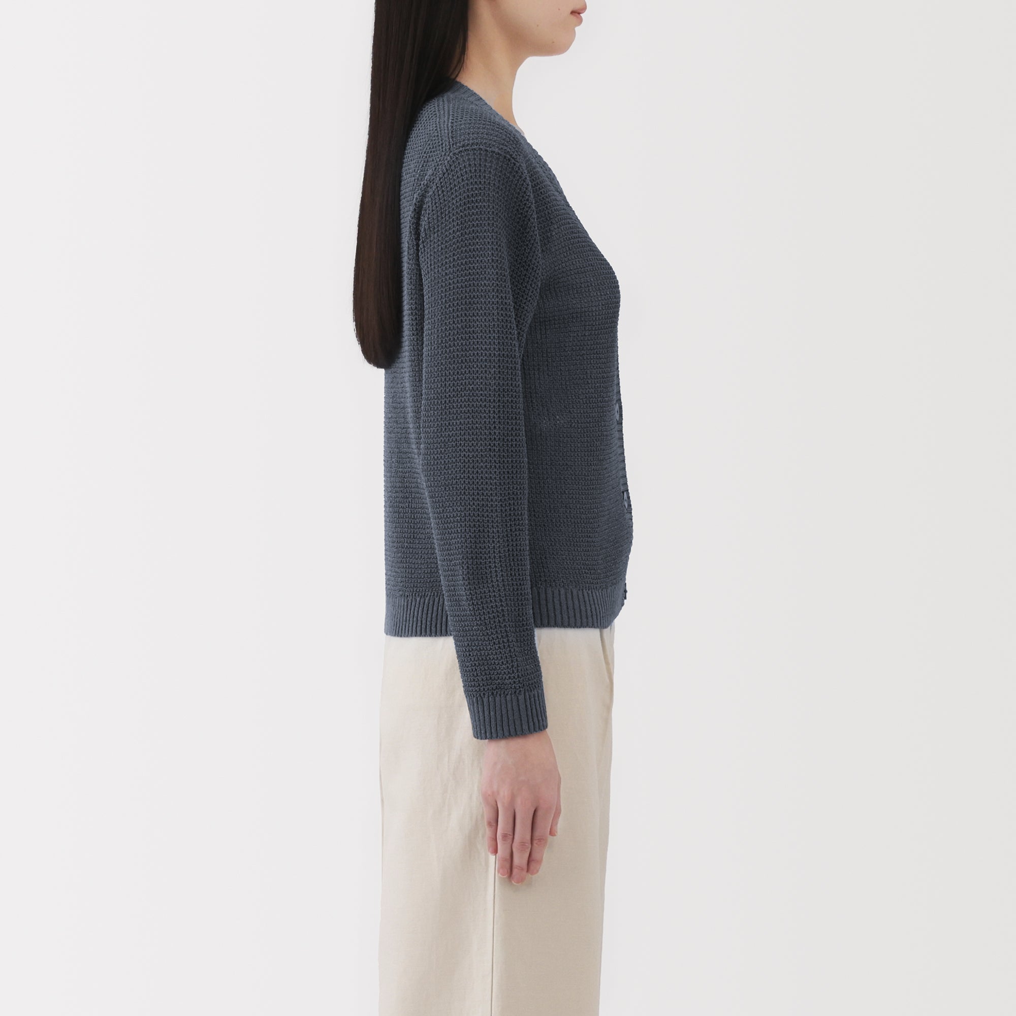 Women's Linen Blend Mesh V Neck Cardigan