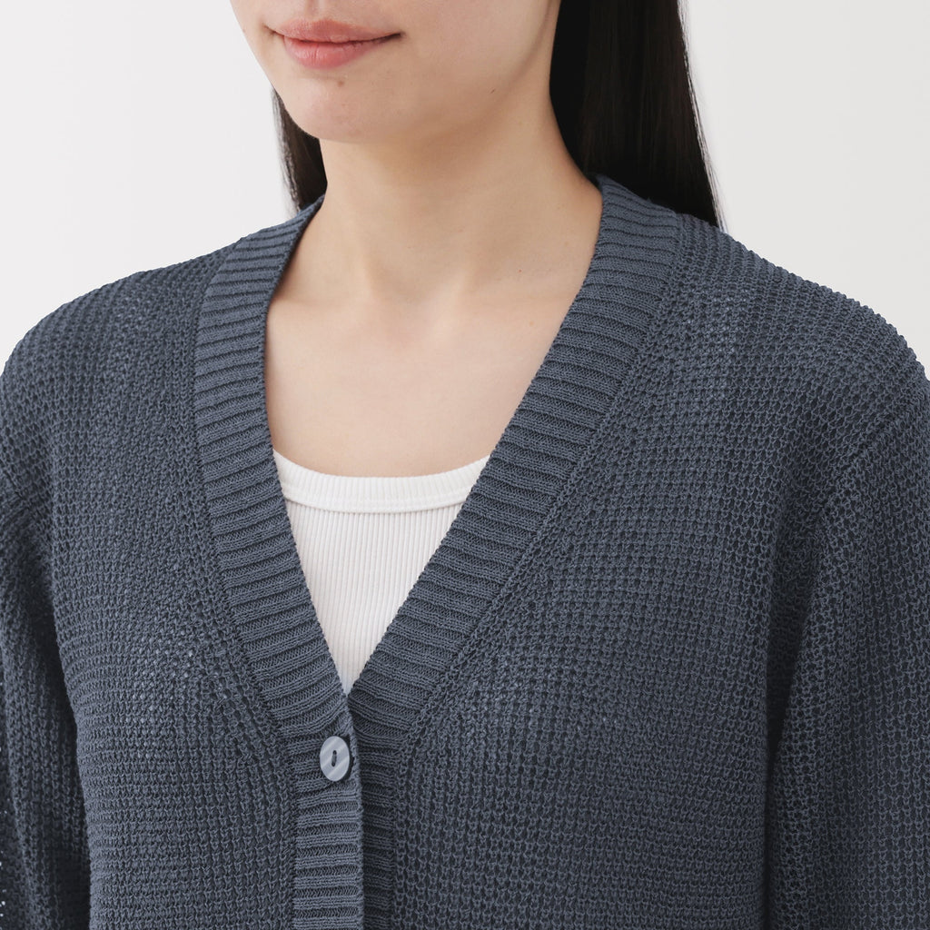 Women's Linen Blend Mesh V Neck Cardigan