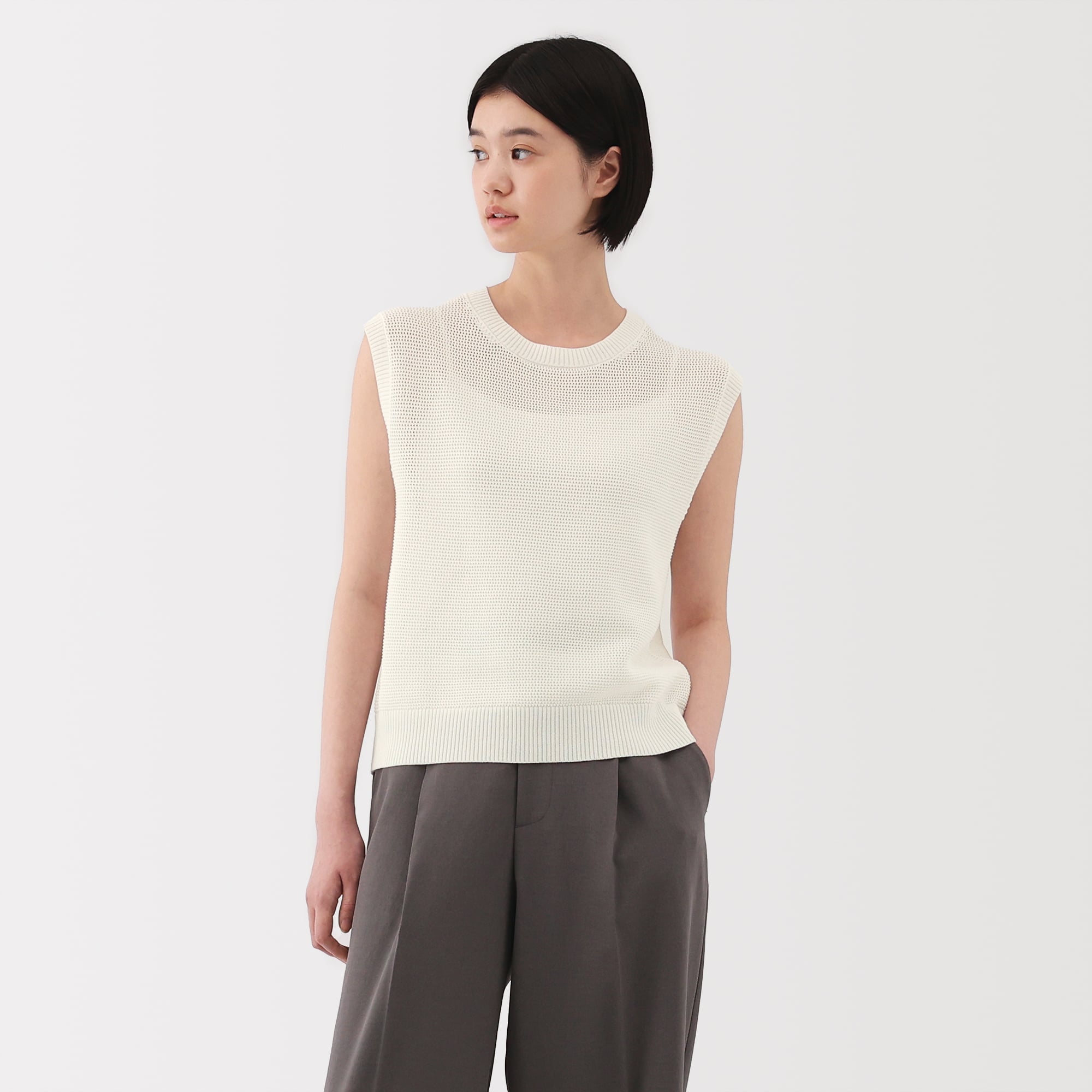 Women's High Twisted Yarn Mesh French Sleeve Sweater