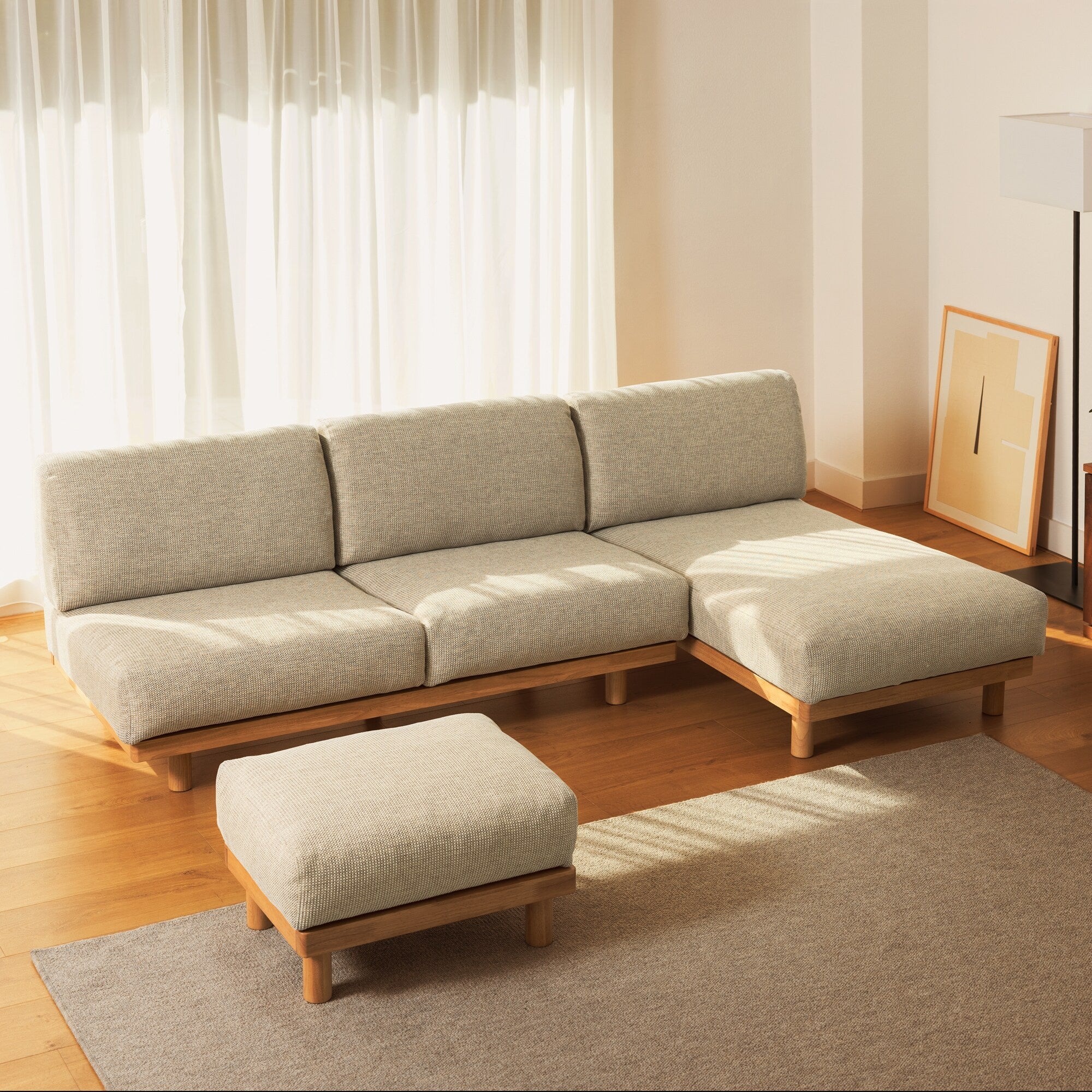 [HD] Spacious Armless Sofa Beige 3 Seater