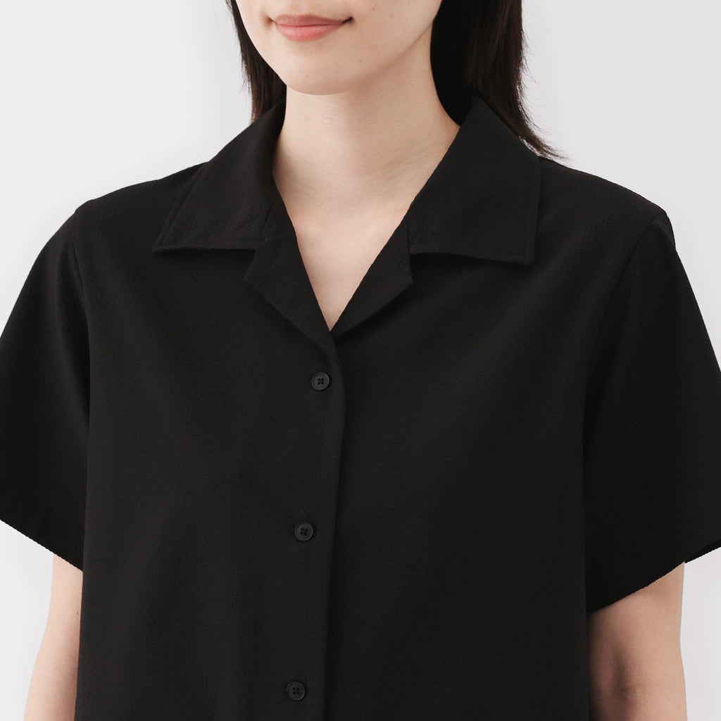 Women's Breathable Seersucker Open Collar Shirt
