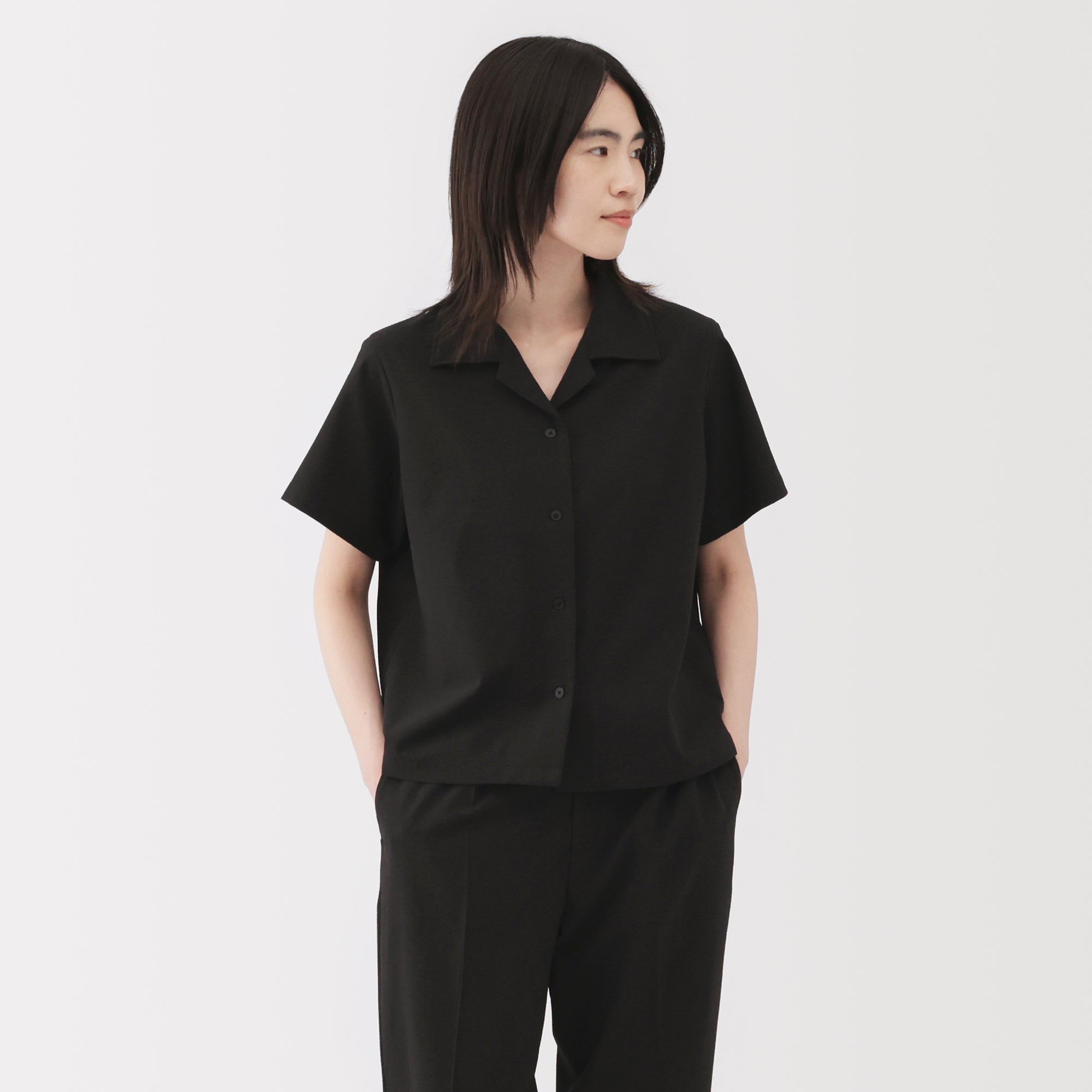 Women's Breathable Seersucker Open Collar Shirt