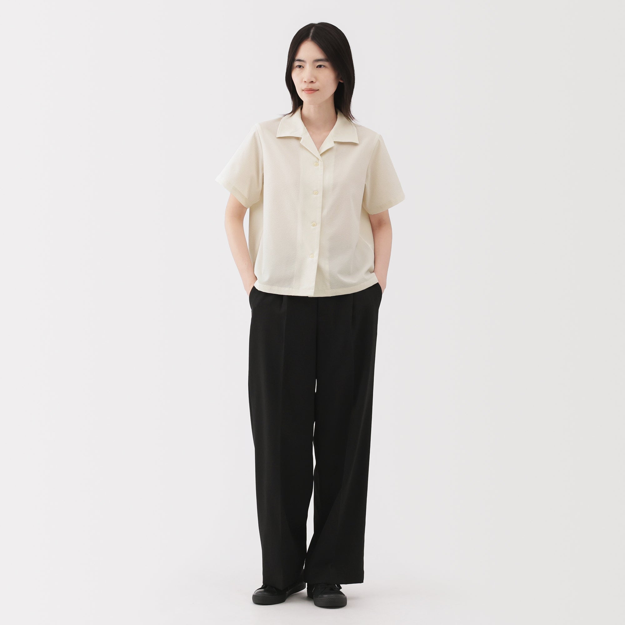 Women's Breathable Seersucker Open Collar Shirt