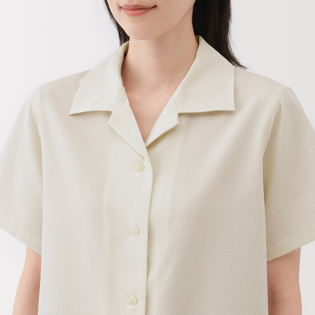 Women's Breathable Seersucker Open Collar Shirt