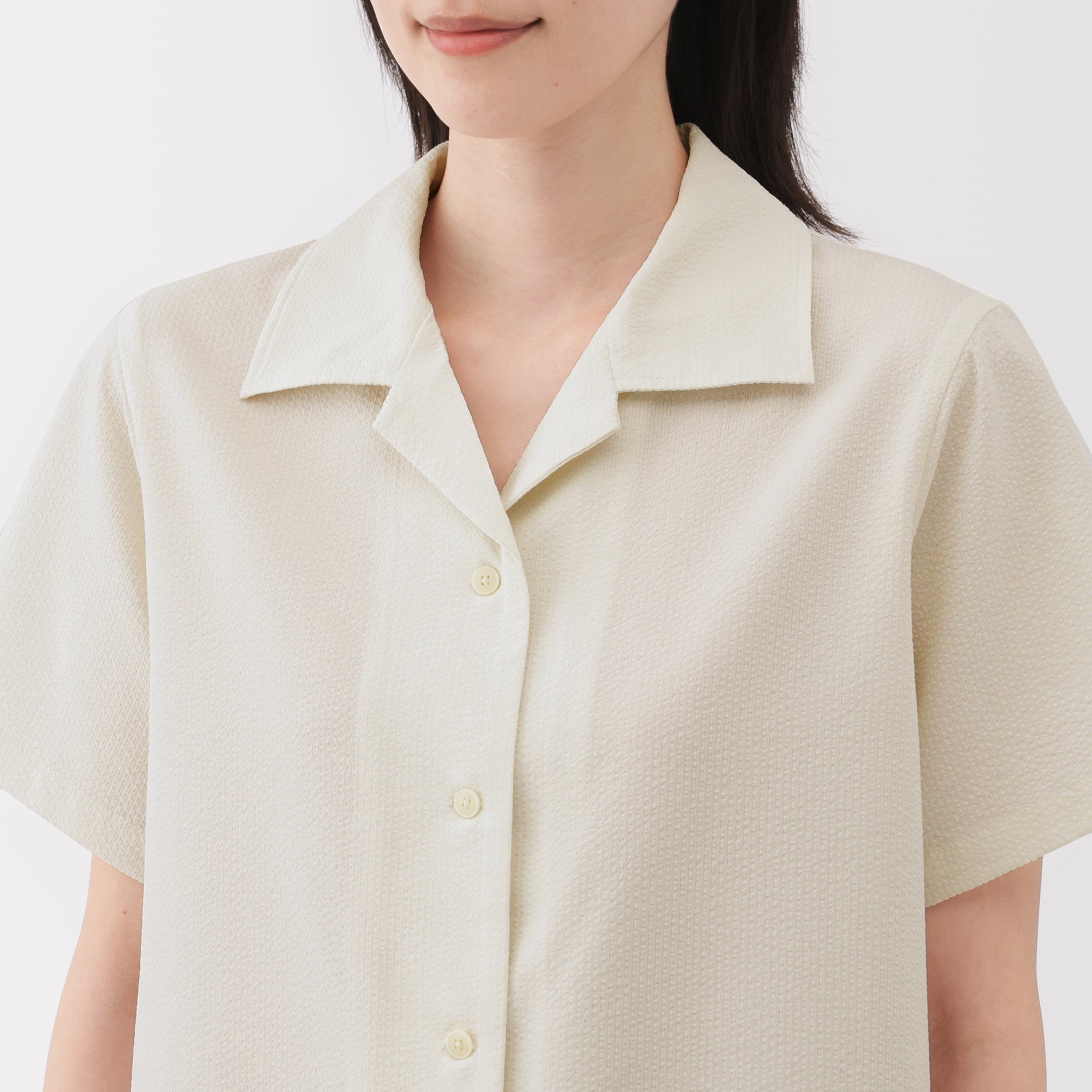 Women's Breathable Seersucker Open Collar Shirt