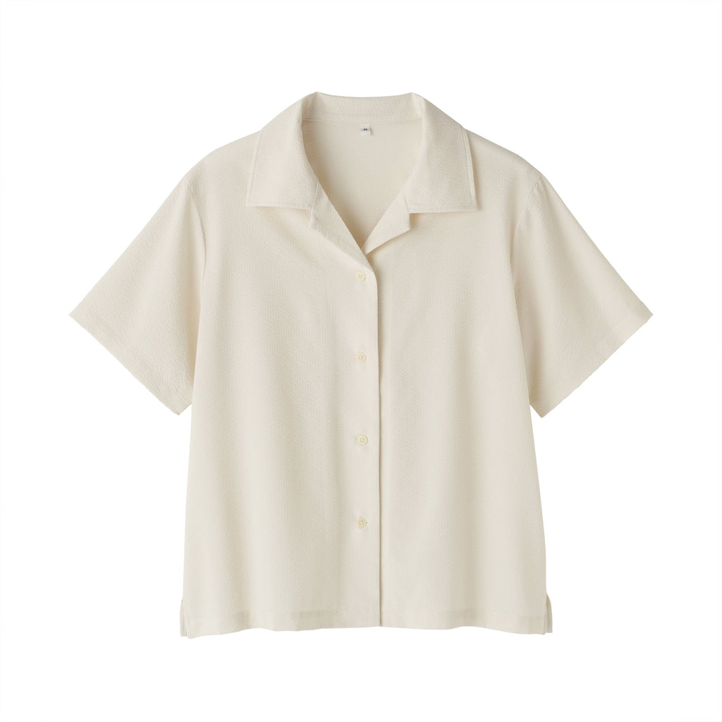 Women's Breathable Seersucker Open Collar Shirt