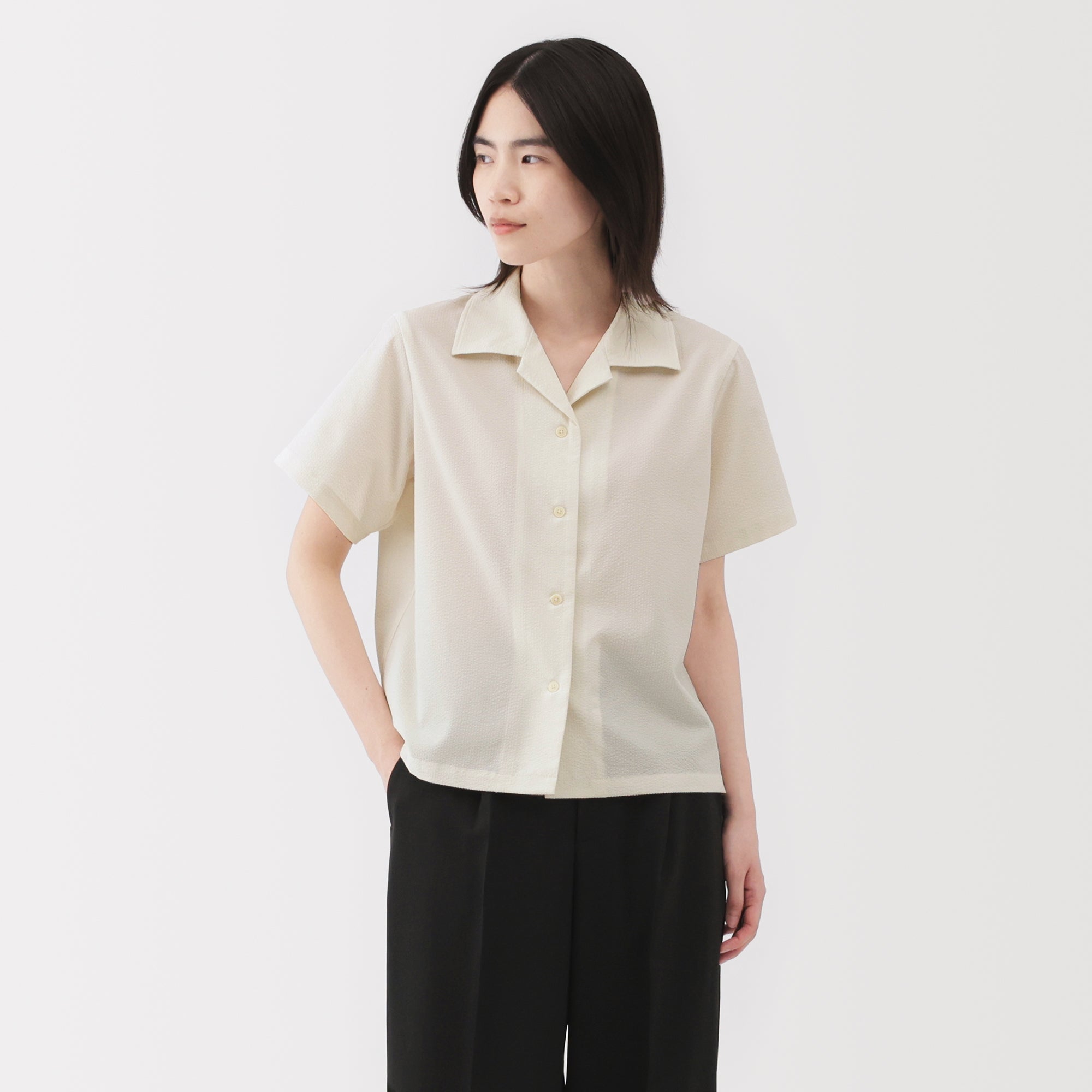 Women's Breathable Seersucker Open Collar Shirt