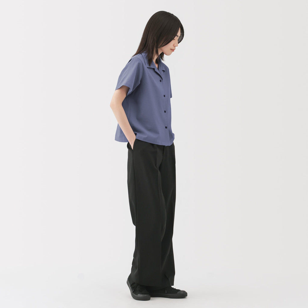 Women's Breathable Seersucker Open Collar Shirt