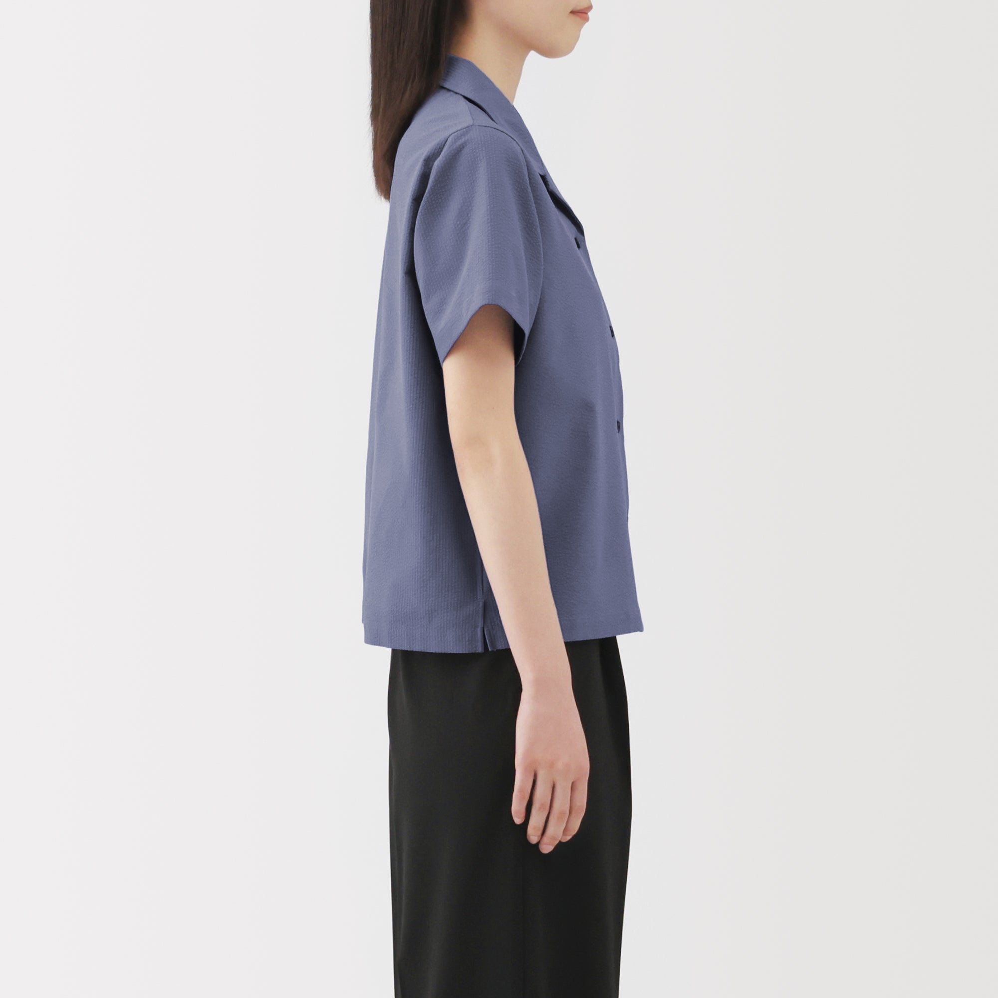 Women's Breathable Seersucker Open Collar Shirt