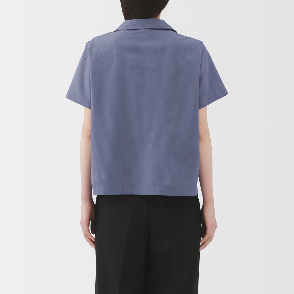 Women's Breathable Seersucker Open Collar Shirt