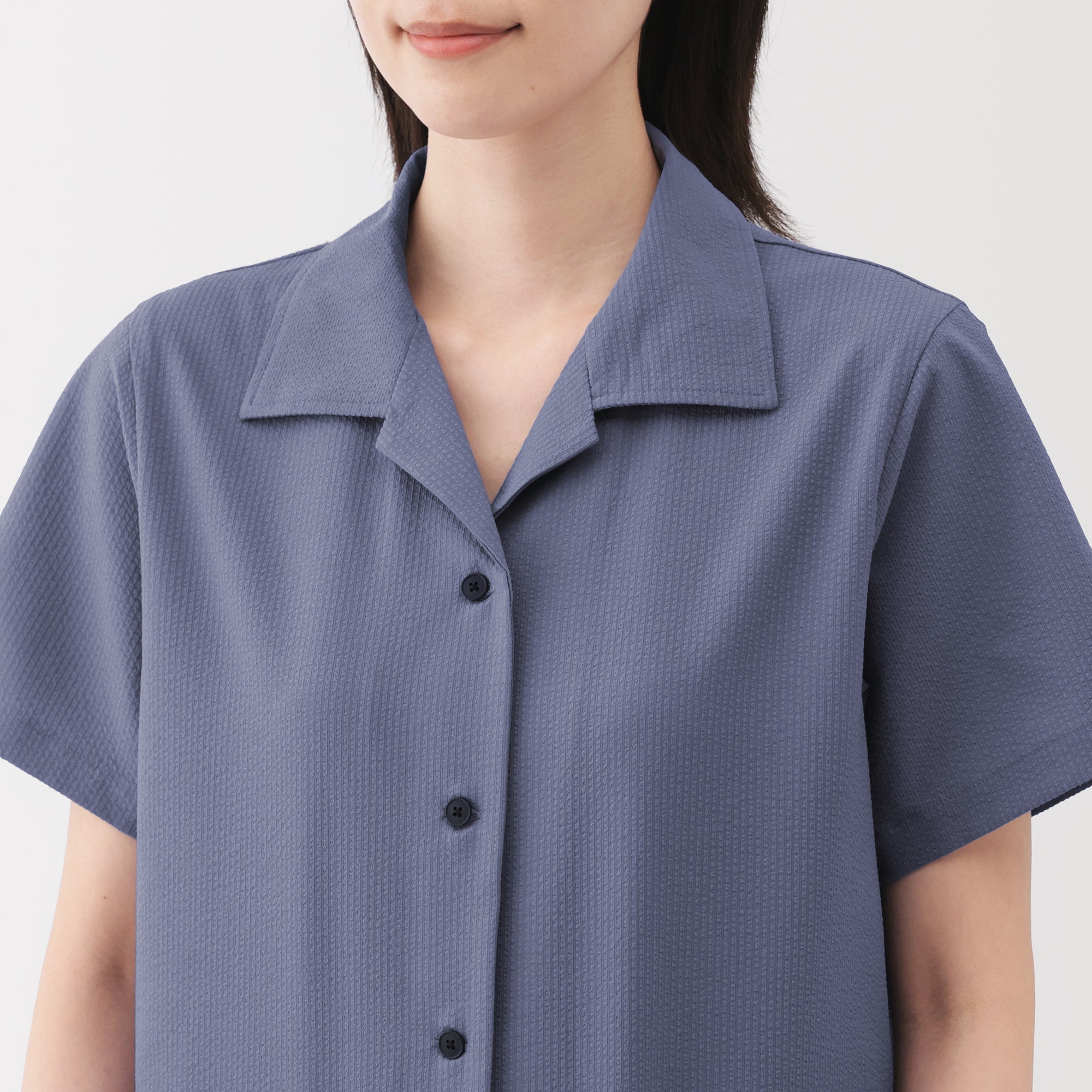 Women's Breathable Seersucker Open Collar Shirt