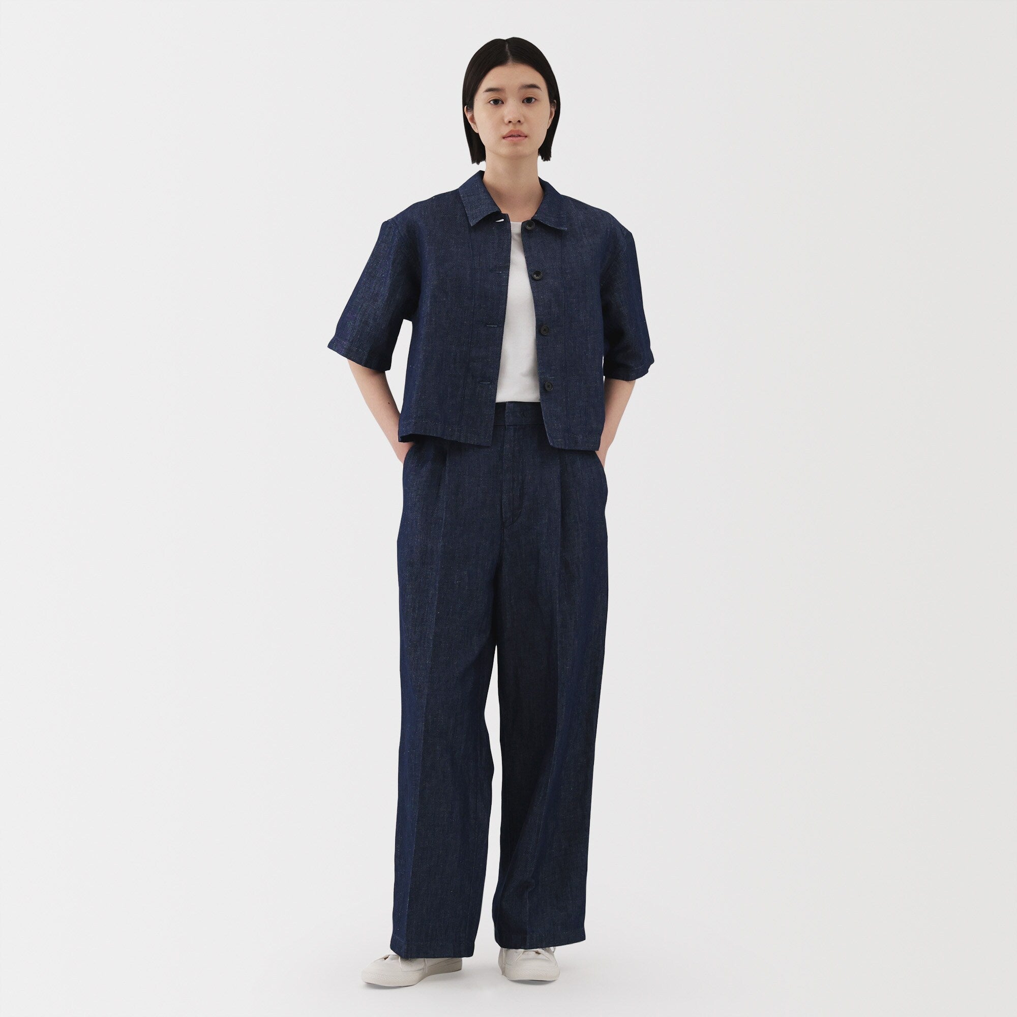 Women's Hemp Blend Denim Darted Wide Pants