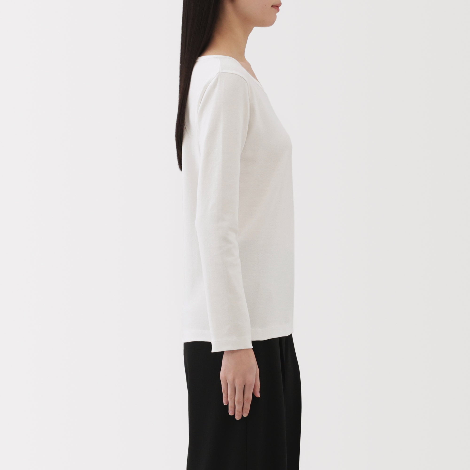 Women's Stretch Ribbed Crew Neck Long Sleeve T-Shirt
