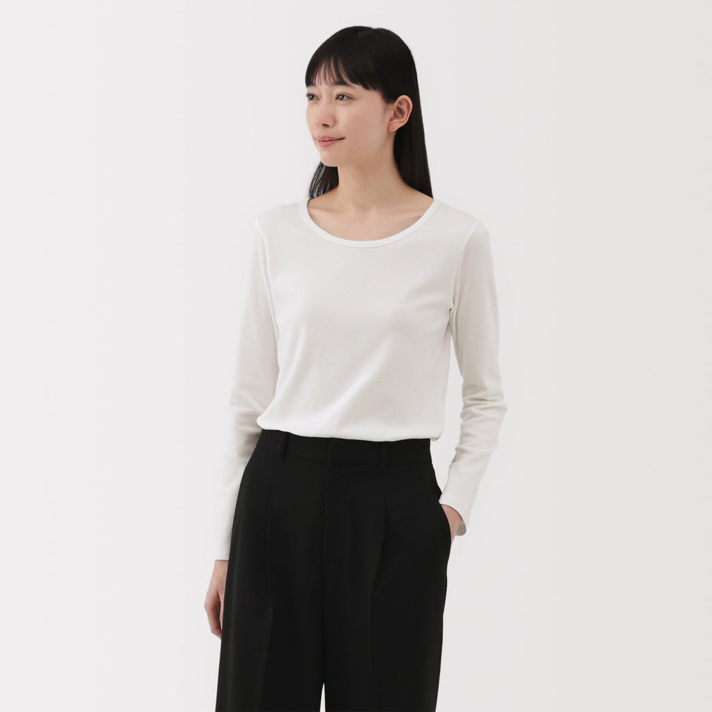 Women's Stretch Ribbed Crew Neck Long Sleeve T-Shirt