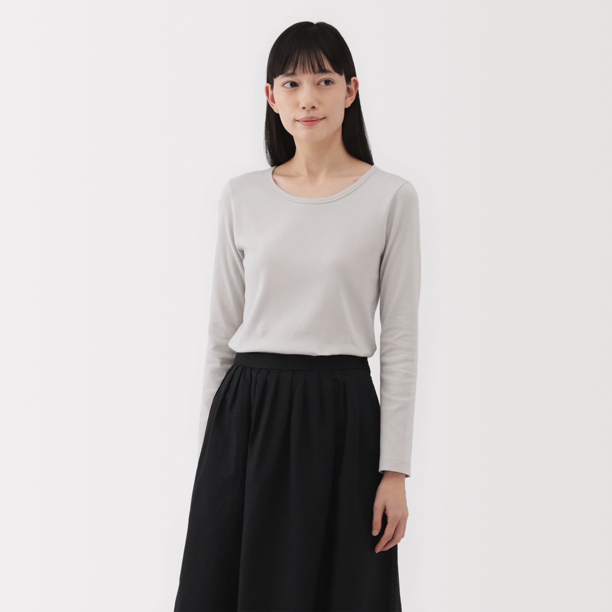 Women's Stretch Ribbed Crew Neck Long Sleeve T-Shirt