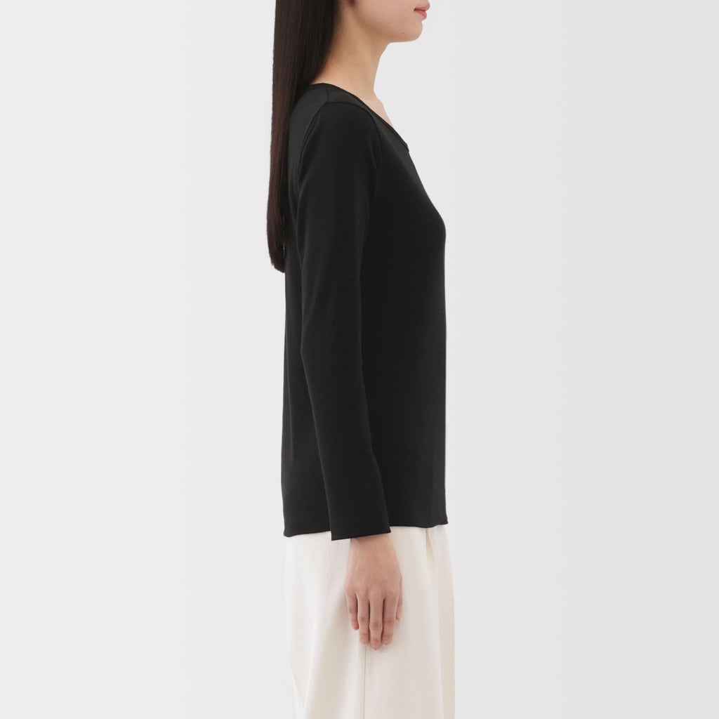 Women's Stretch Ribbed Crew Neck Long Sleeve T-Shirt