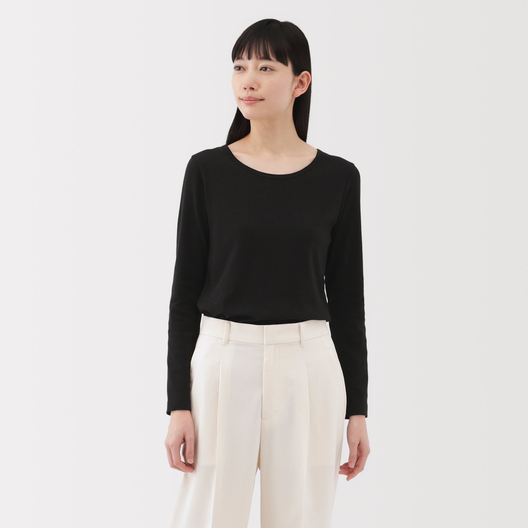 Women's Stretch Ribbed Crew Neck Long Sleeve T-Shirt