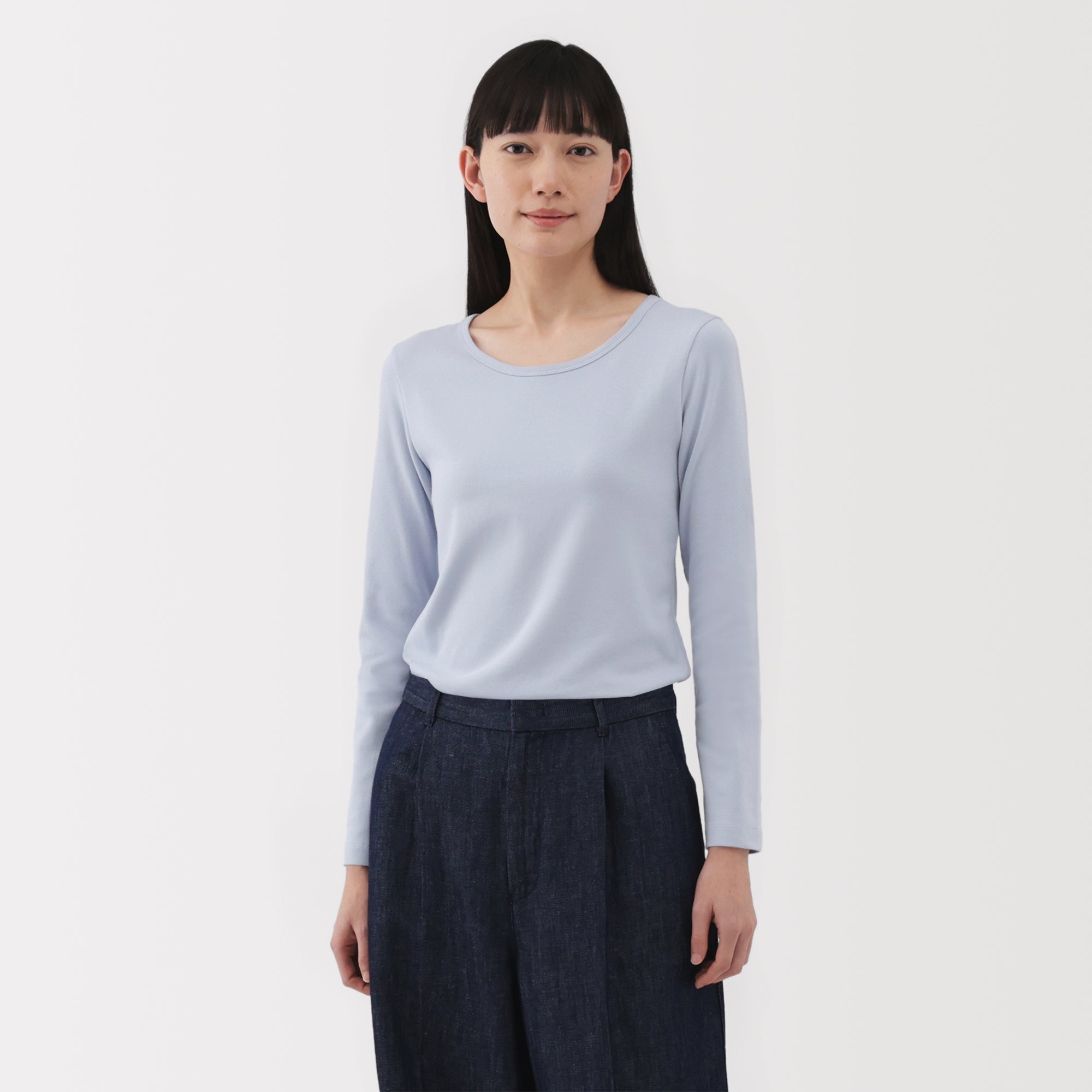 Women's Stretch Ribbed Crew Neck Long Sleeve T-Shirt