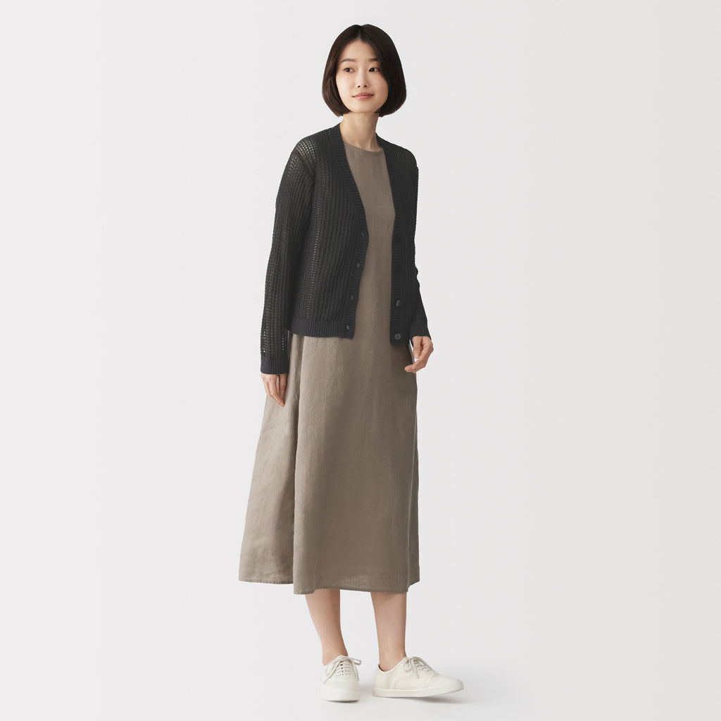 Linen Blend Mesh V-Neck Cardigan