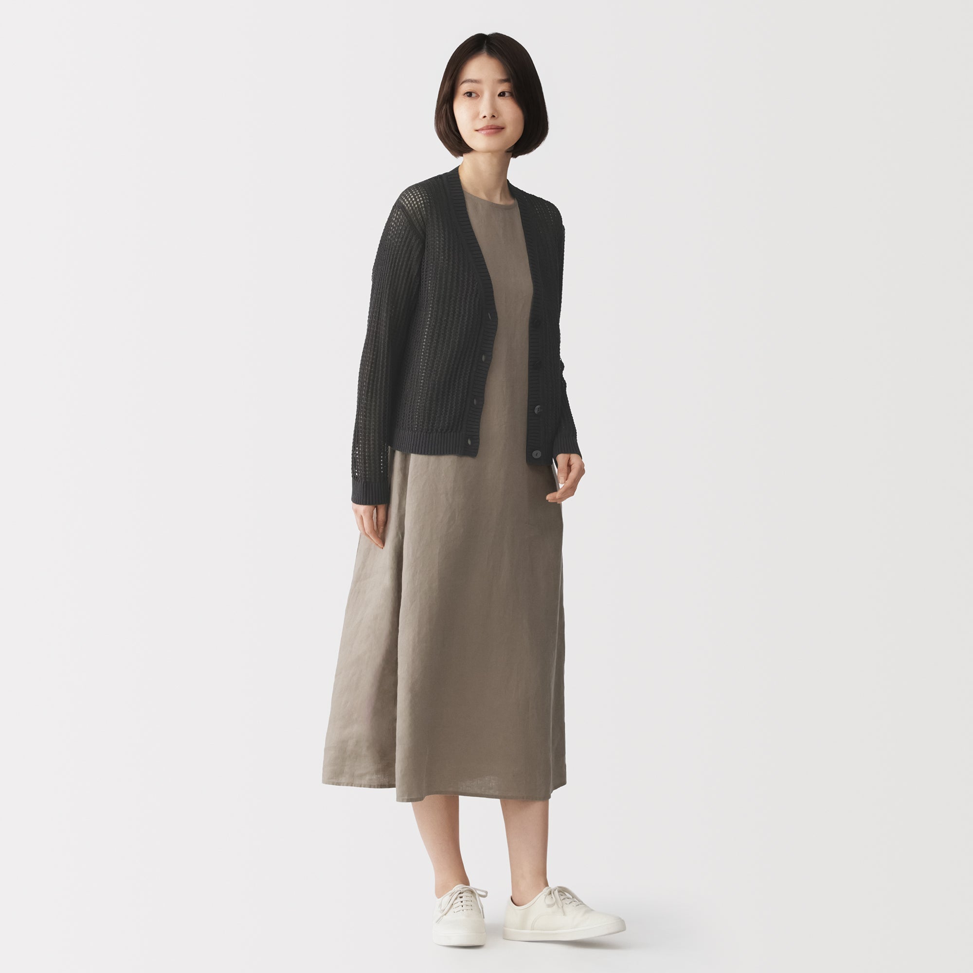 Linen Blend Mesh V-Neck Cardigan