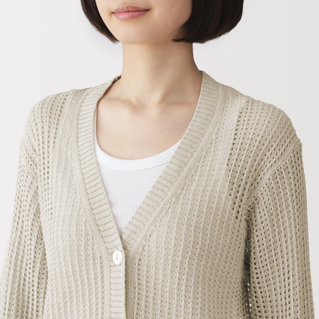 Linen Blend Mesh V-Neck Cardigan
