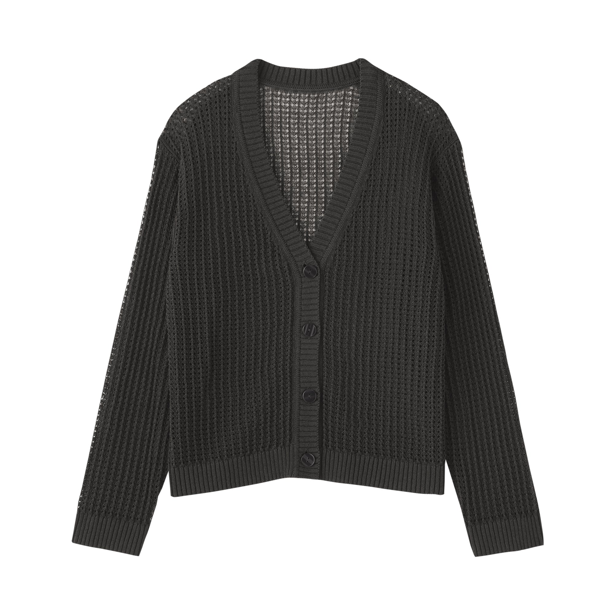 Linen Blend Mesh V-Neck Cardigan