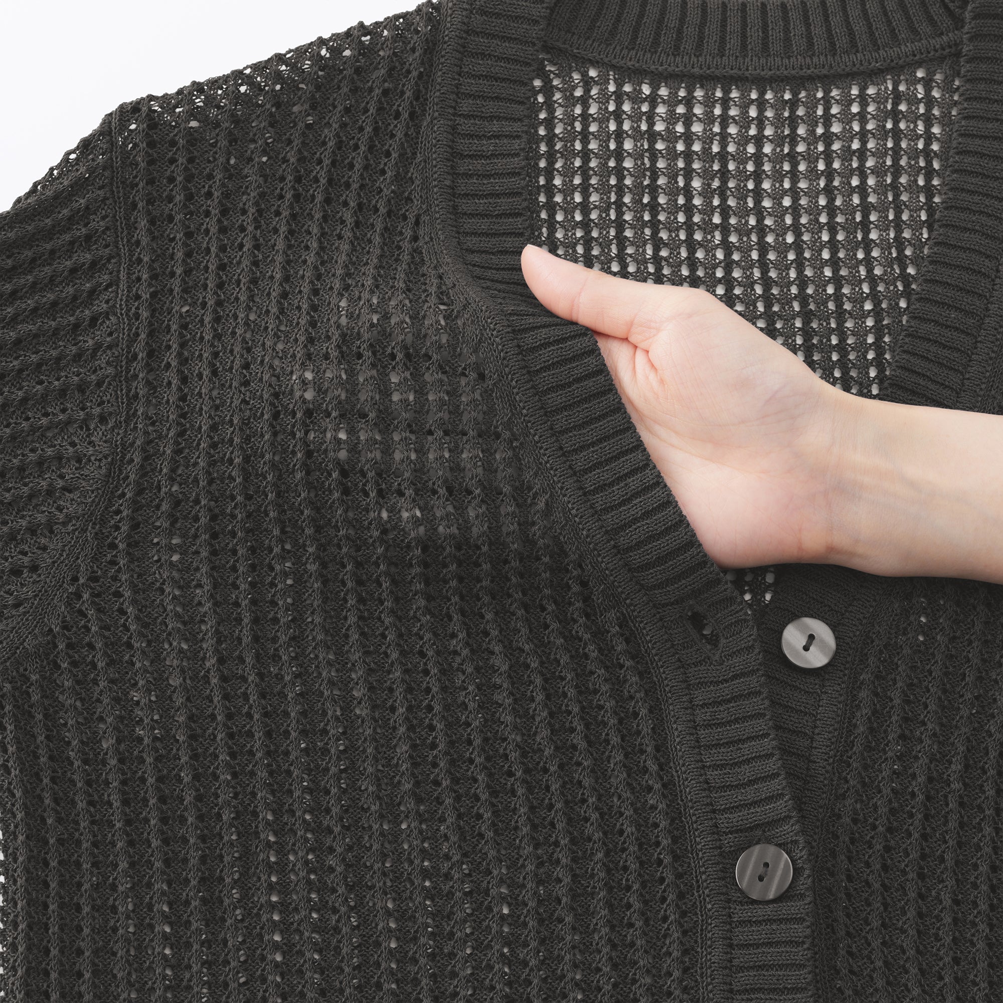 Linen Blend Mesh V-Neck Cardigan