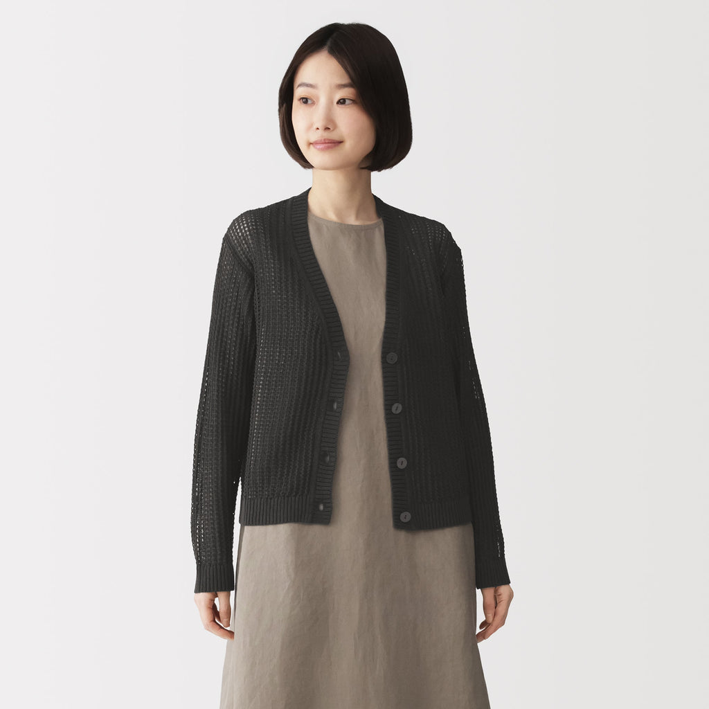 Linen Blend Mesh V-Neck Cardigan