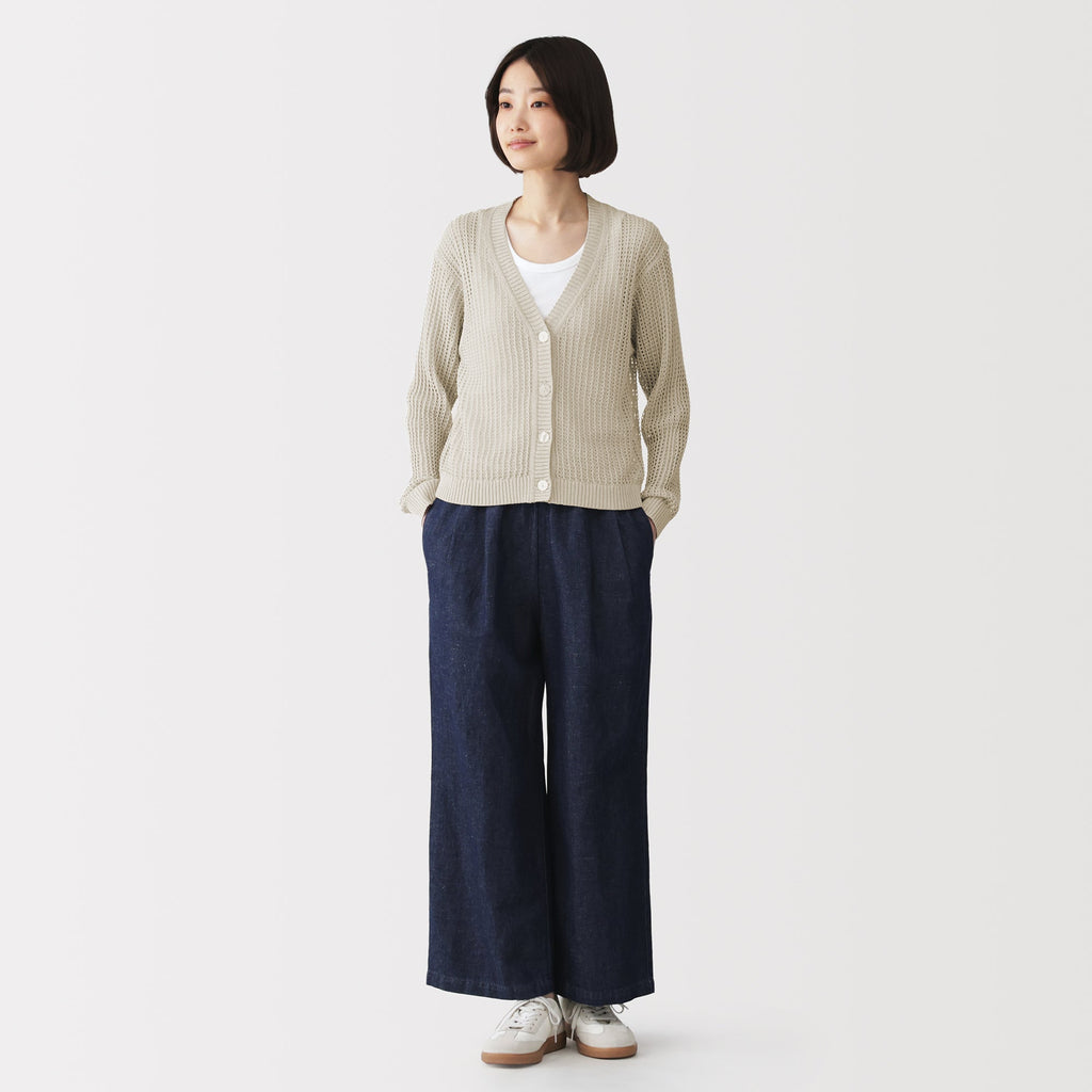 Linen Blend Mesh V-Neck Cardigan