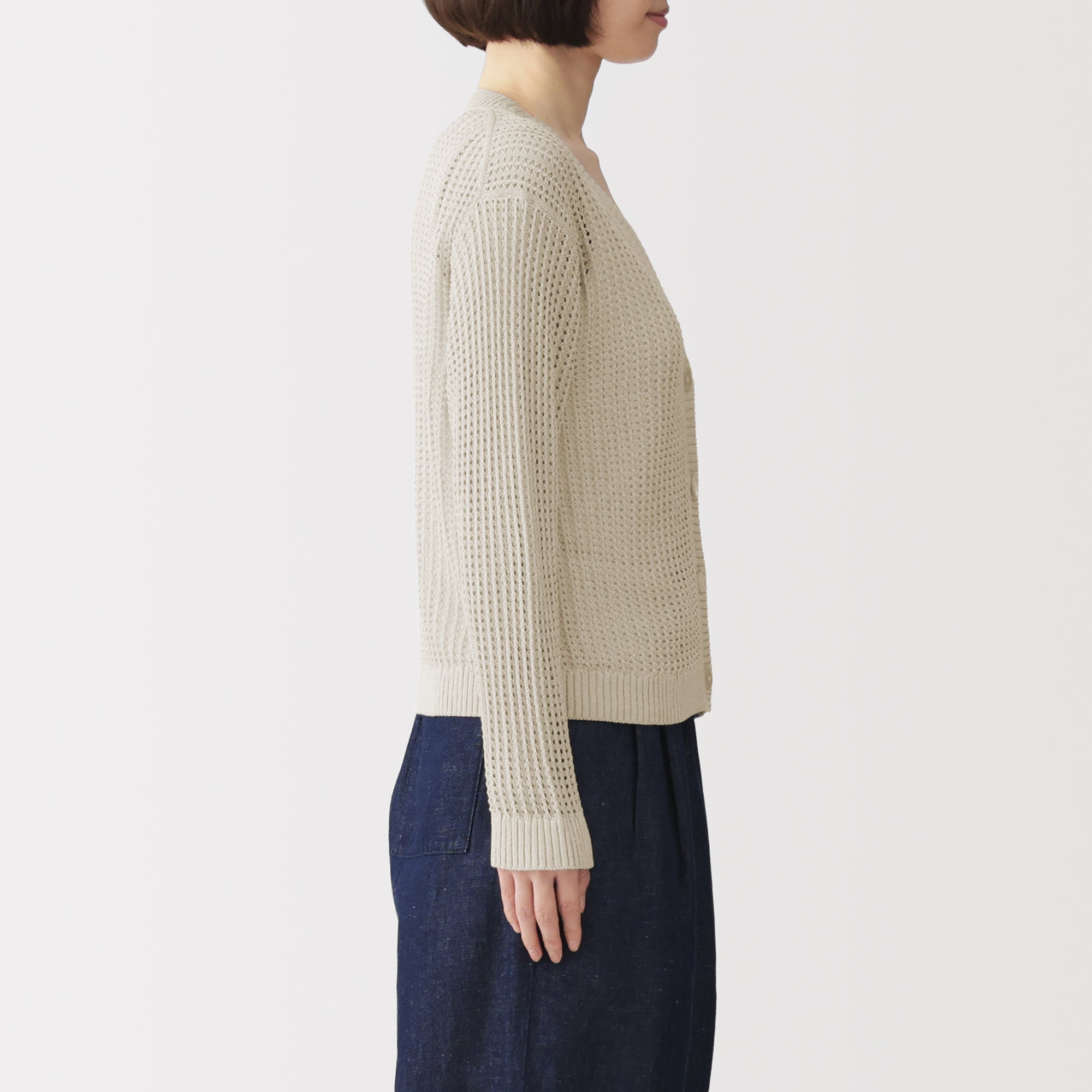 Linen Blend Mesh V-Neck Cardigan
