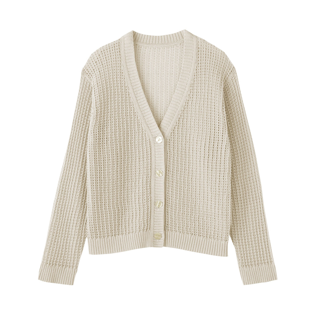 Linen Blend Mesh V-Neck Cardigan