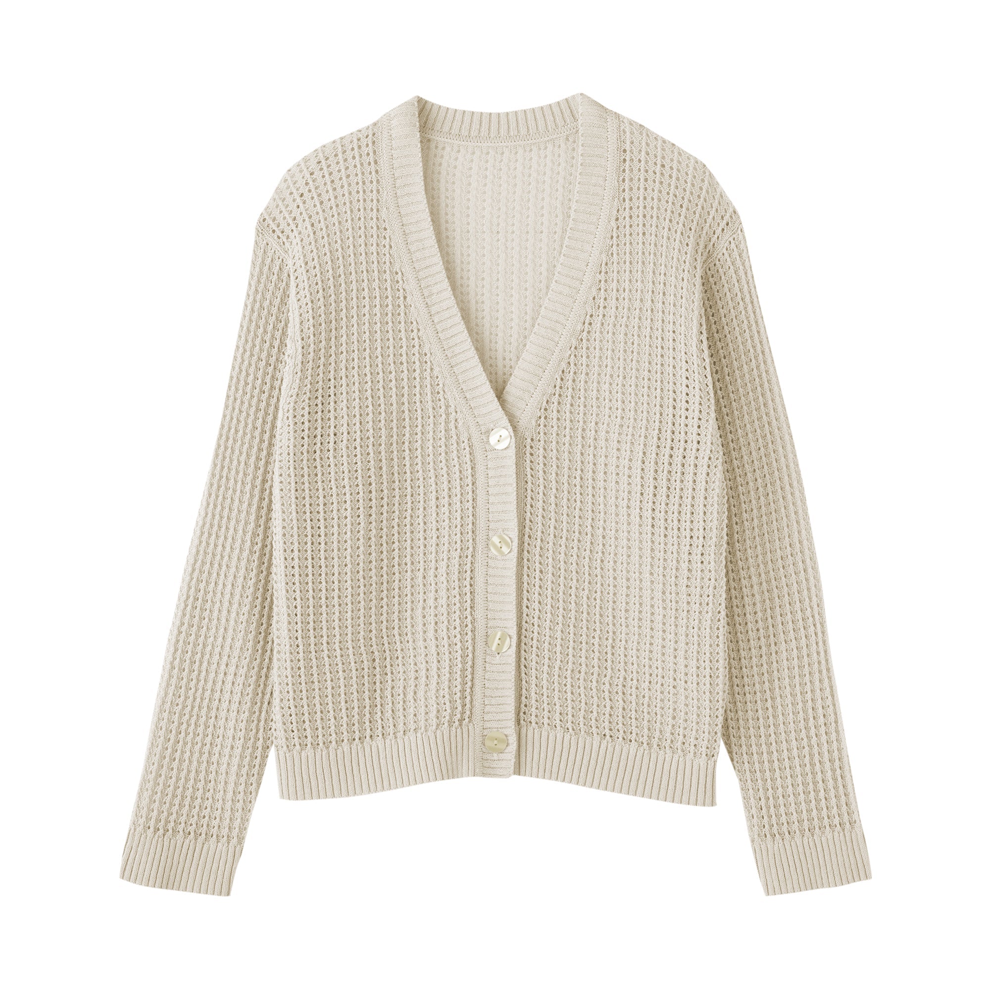 Linen Blend Mesh V-Neck Cardigan