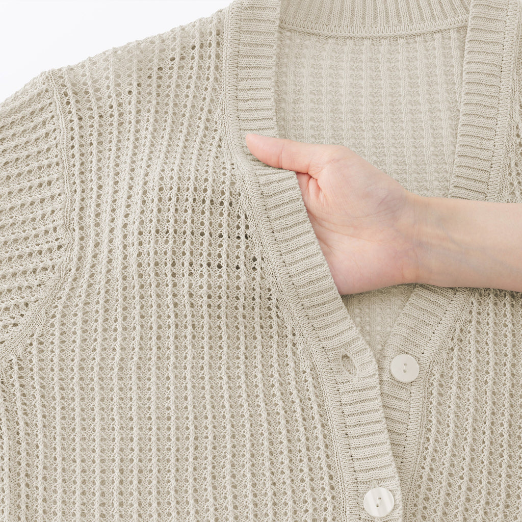 Linen Blend Mesh V-Neck Cardigan
